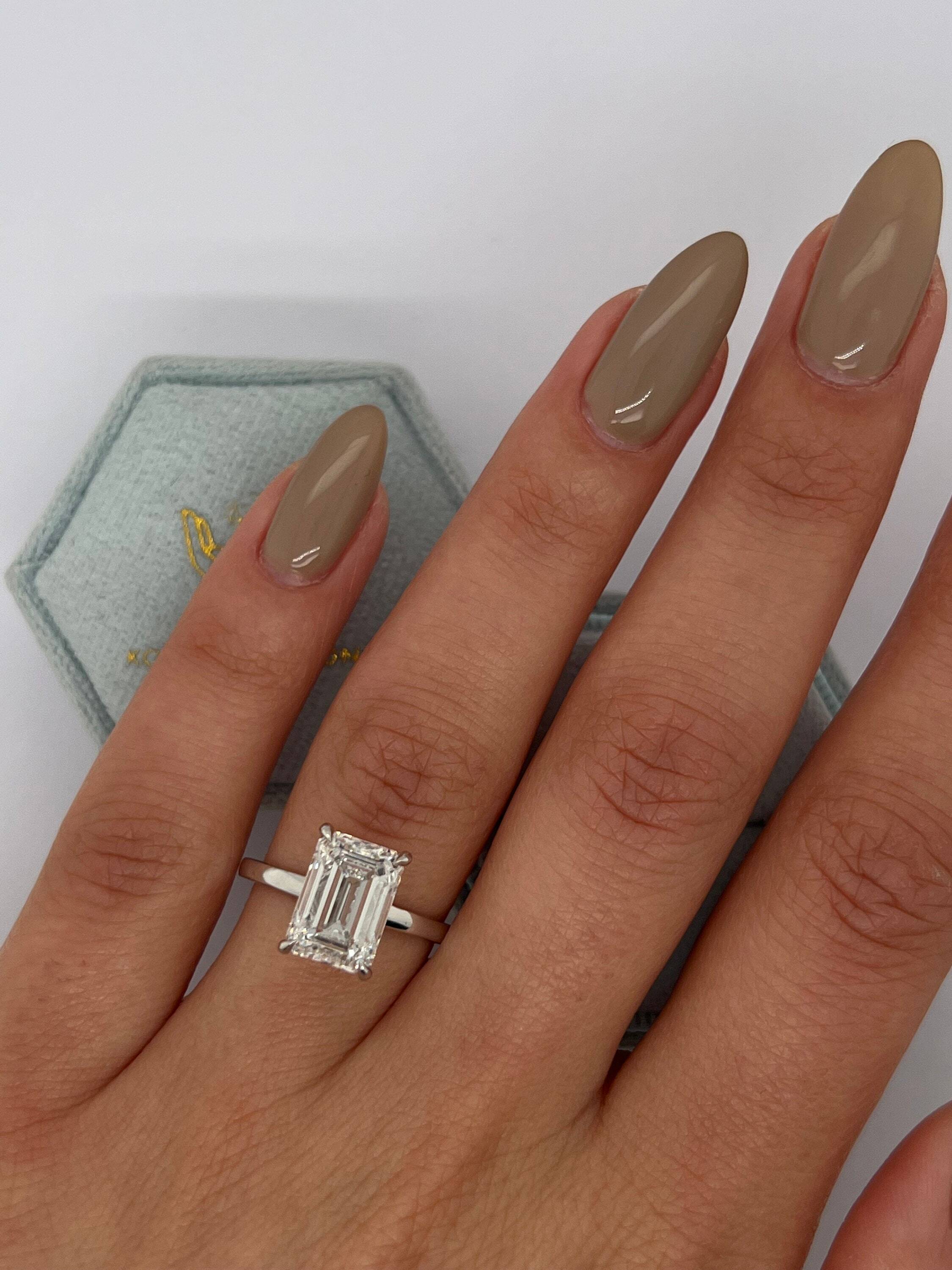 3.1 Carat Emerald Cut Diamond Solitaire Hidden Halo Engagement Ring