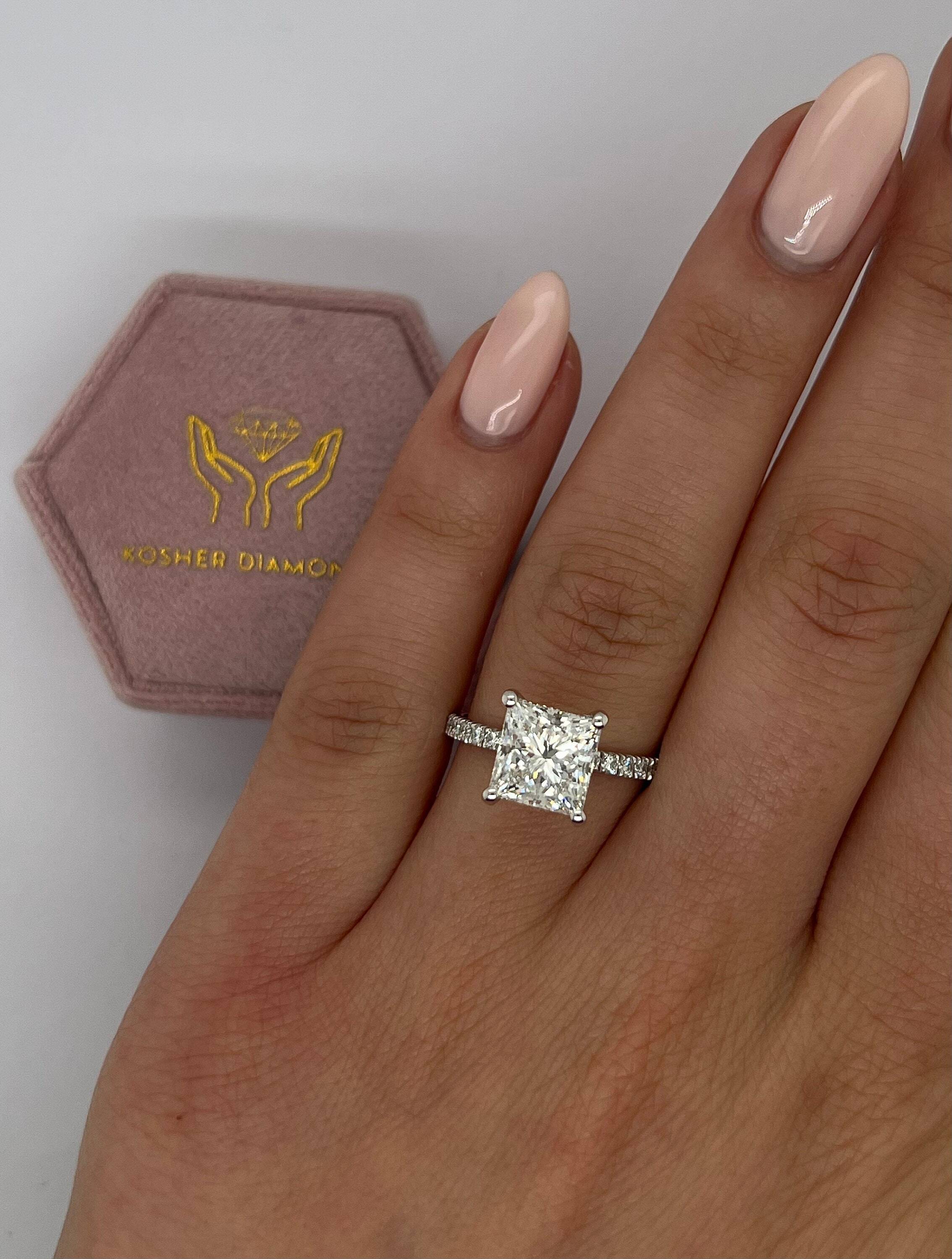 3.25 Carat Princess Cut Diamond Solitaire Hidden Halo Engagement Ring