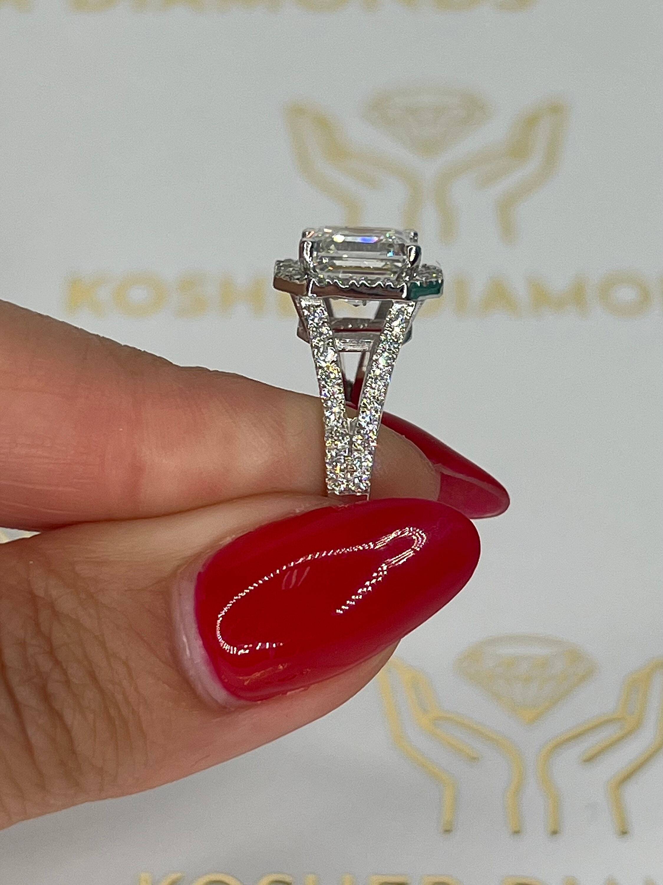 4.5 Carat Asscher Cut, Halo Split Shank Diamond Engagement Ring
