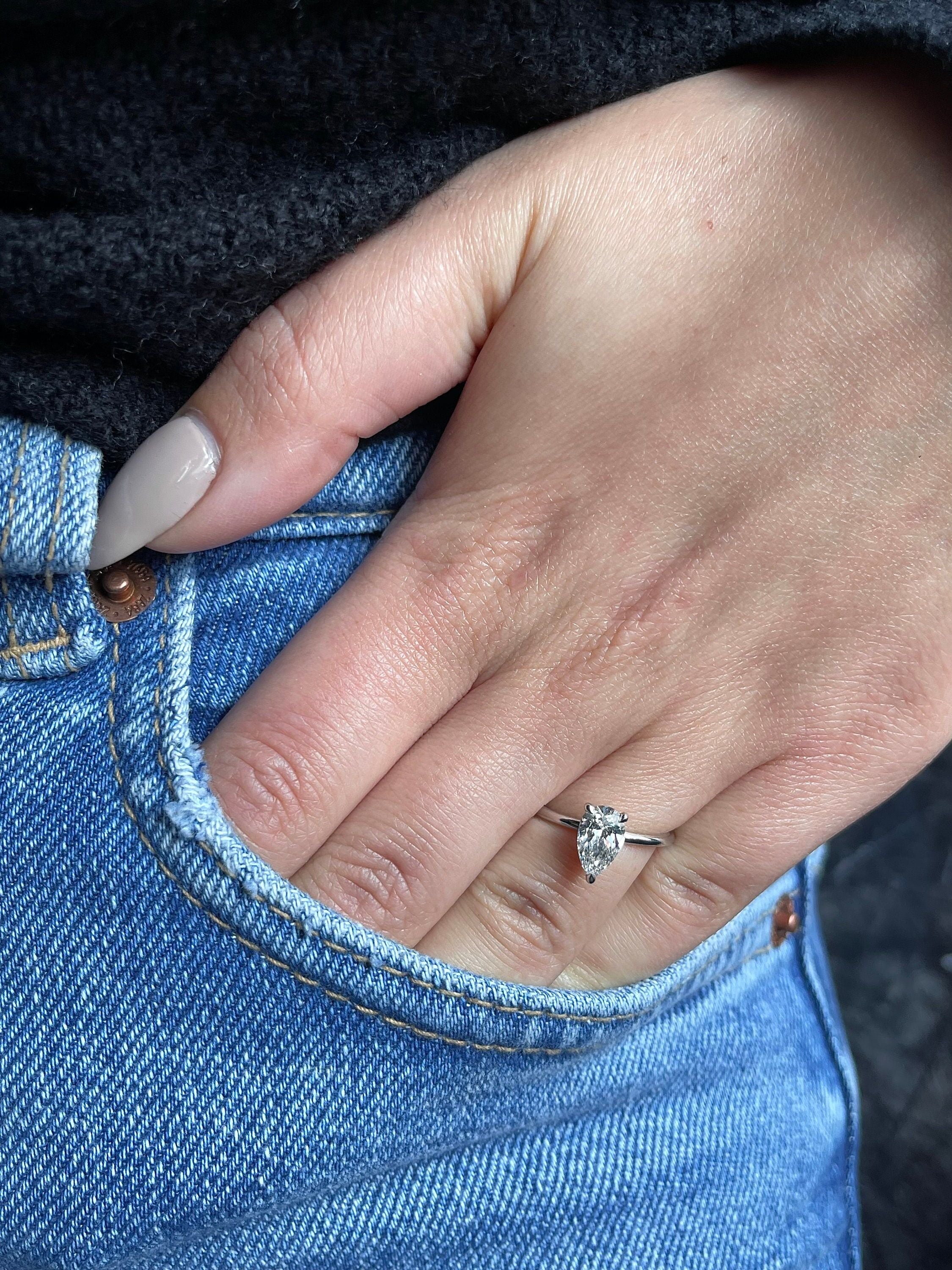 1 Carat Pear Cut Solitaire Diamond Engagement Ring