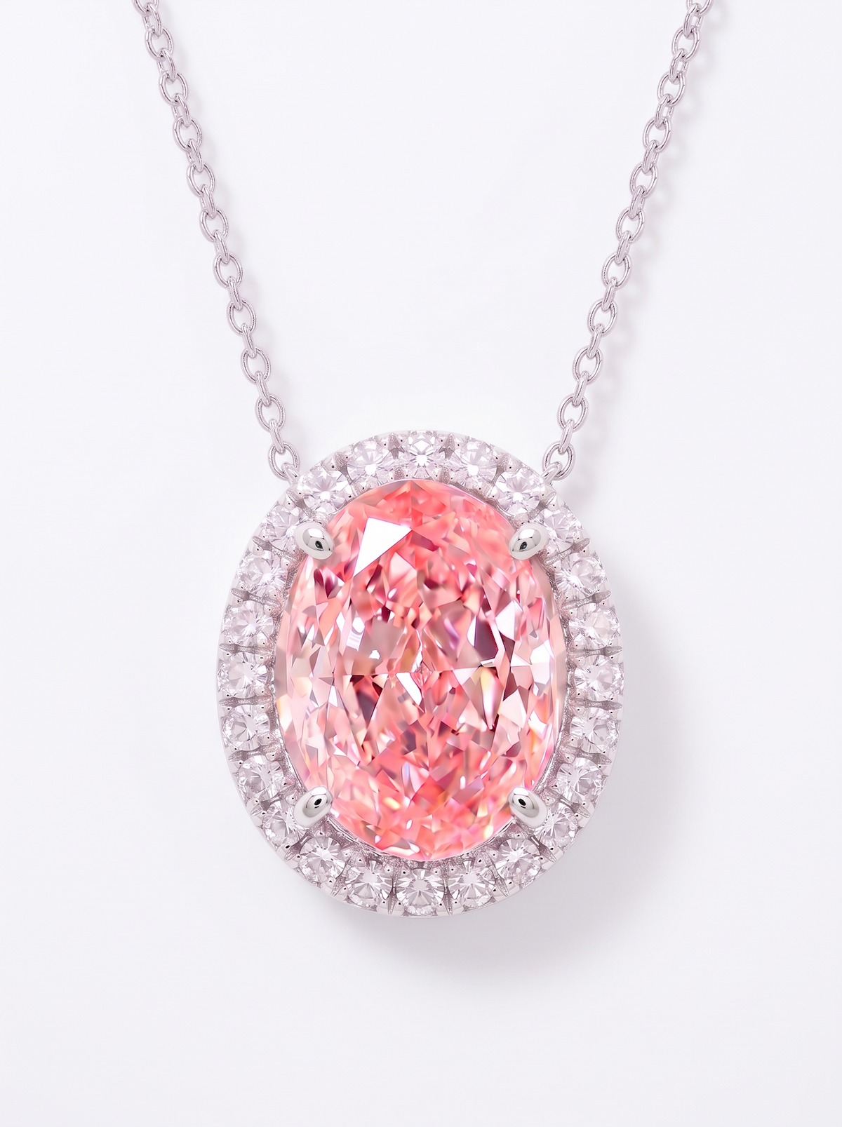 5.20 Carat Fancy Vivid Pink Color Oval Cut Diamond Halo Pendant