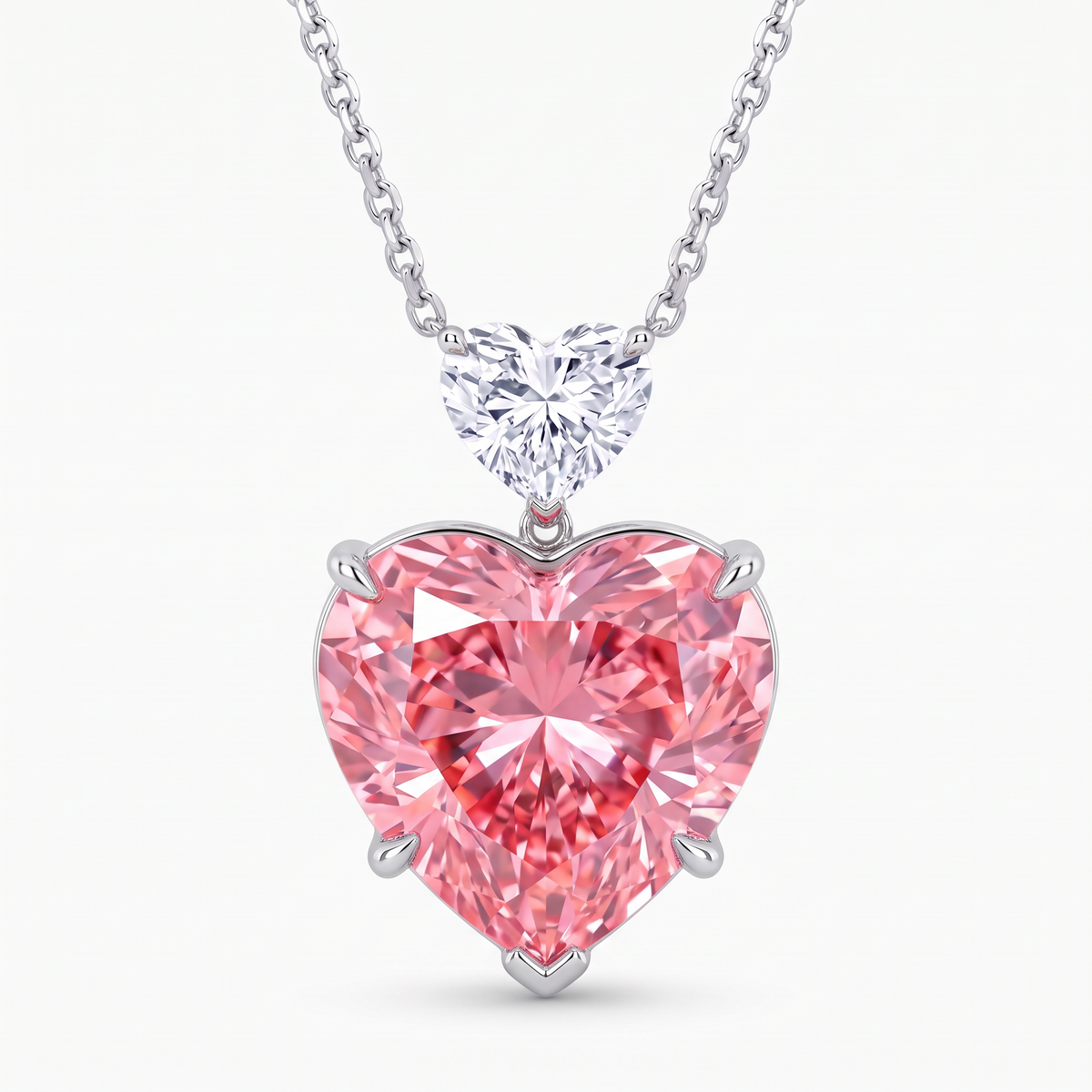 3.5 Carat Toi et Moi (You & Me) Fancy Vivid Pink / D Color Heart Diamond Halo Pendant