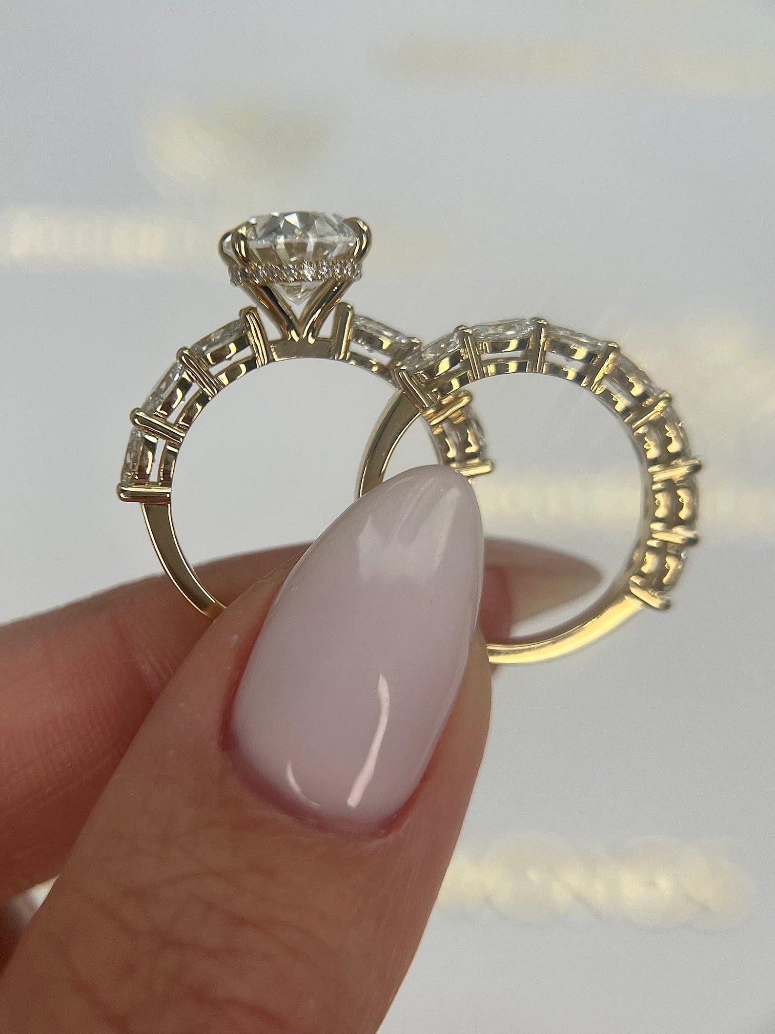 4.5 Carat E Color VVS2 Clarity Oval Diamond Hidden Halo Engagement Ring, Matching Band Set