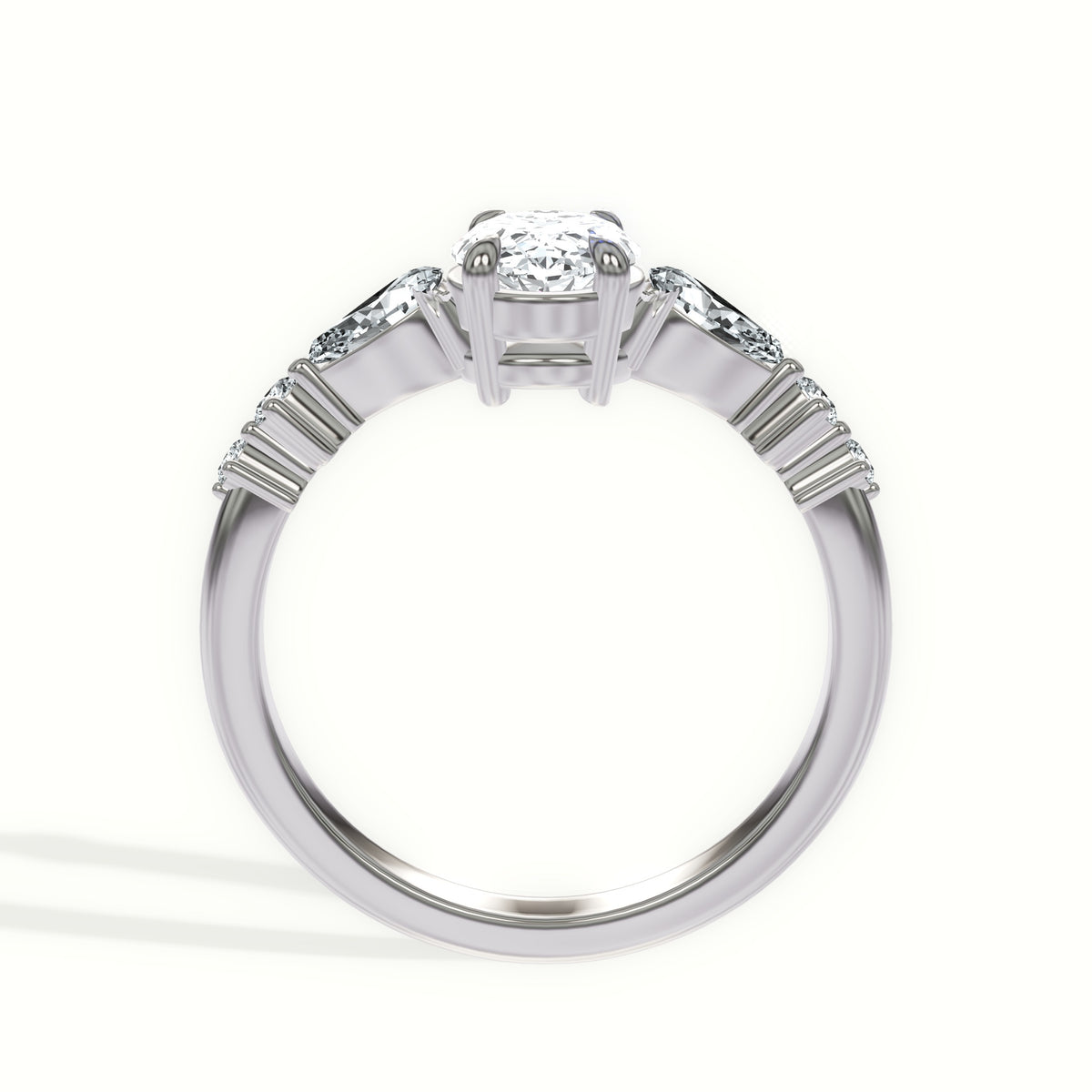Cascading Pear and Round Diamonds Engagement Ring