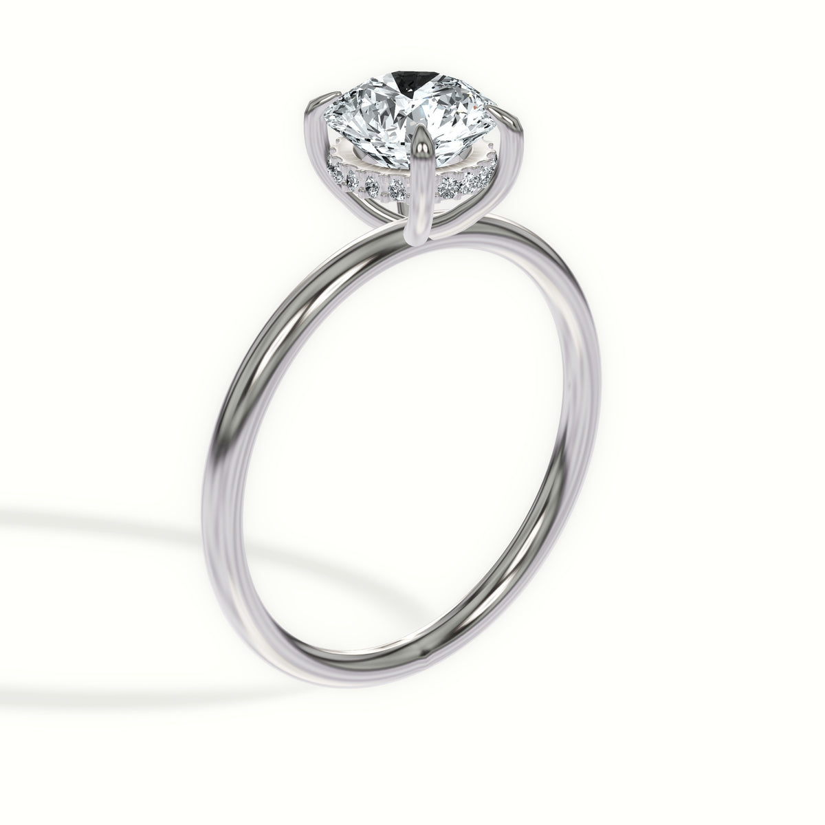 Classic Solitaire 4-Prong Engagement Ring with Hidden Halo