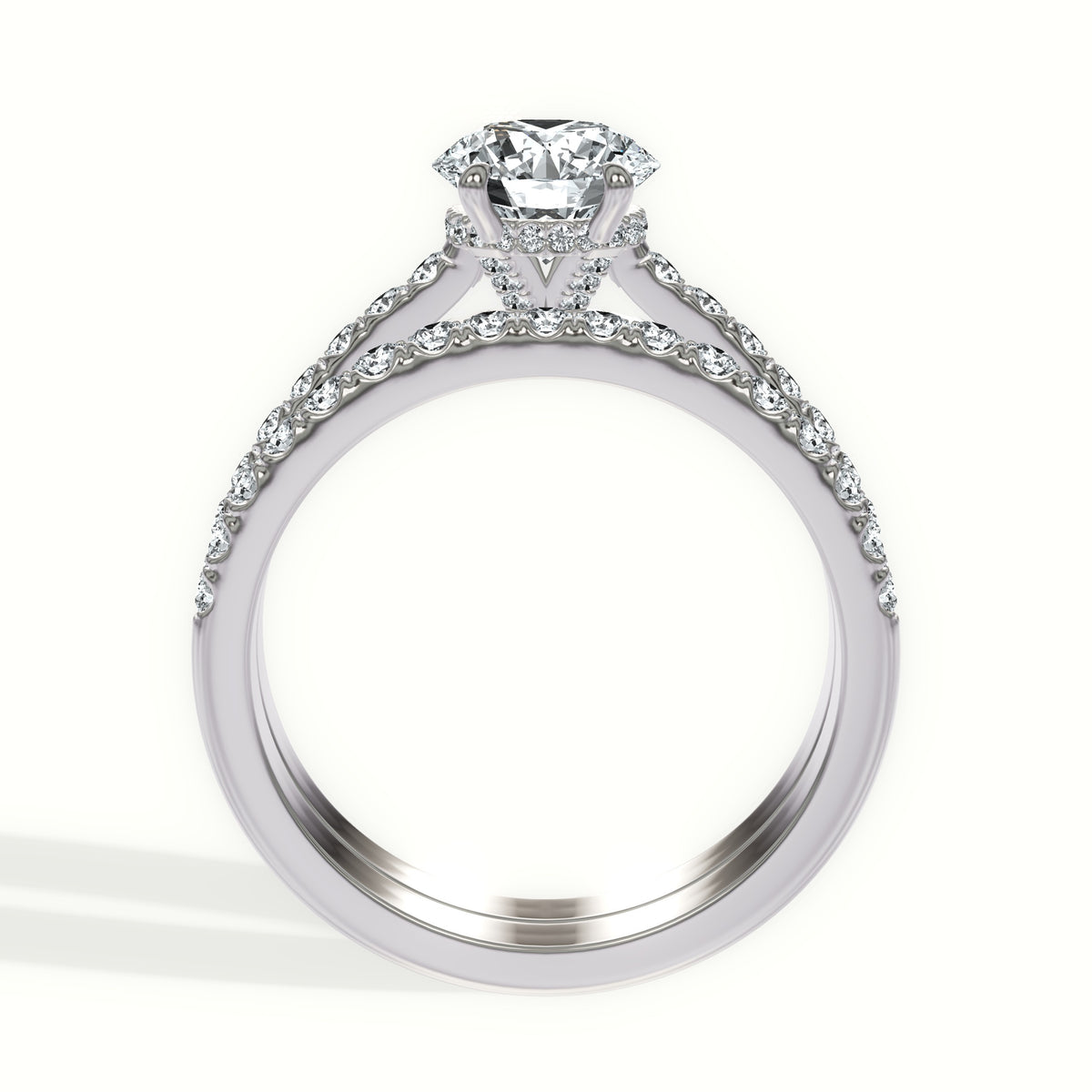 Straight Band Pavé Diamond Bridal Set with Hidden Halo