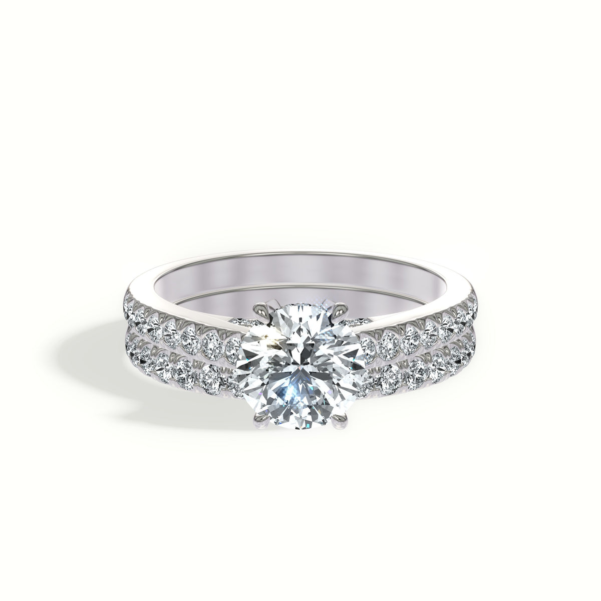 Straight Band Pavé Diamond Bridal Set with Hidden Halo