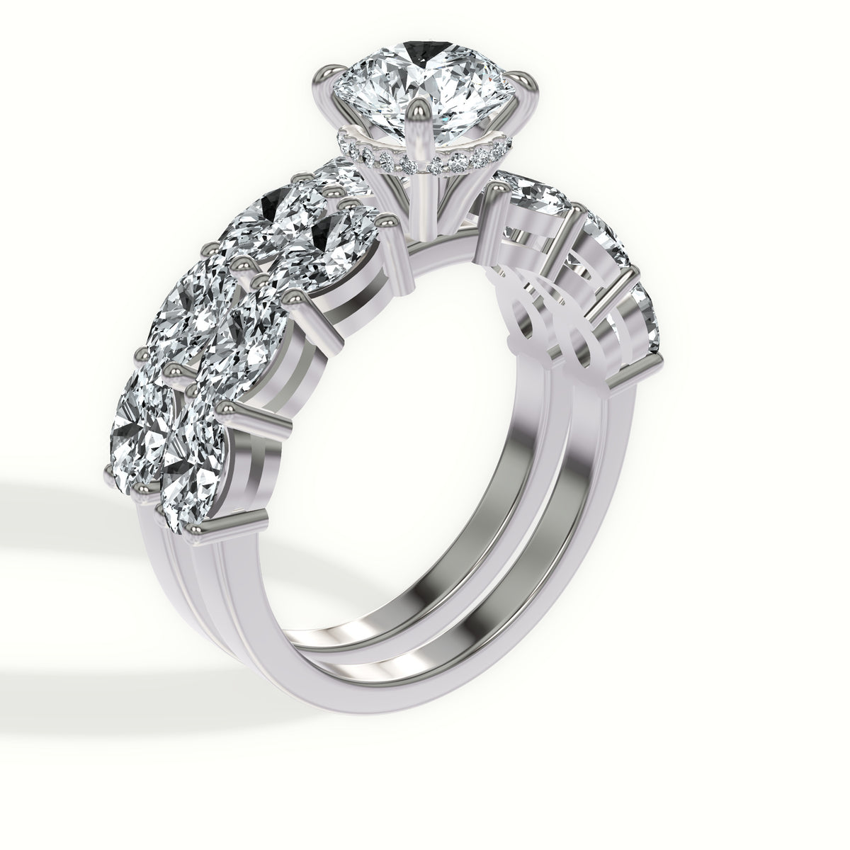 Oval Diamond Eternity Band Bridal Set with Hidden Halo