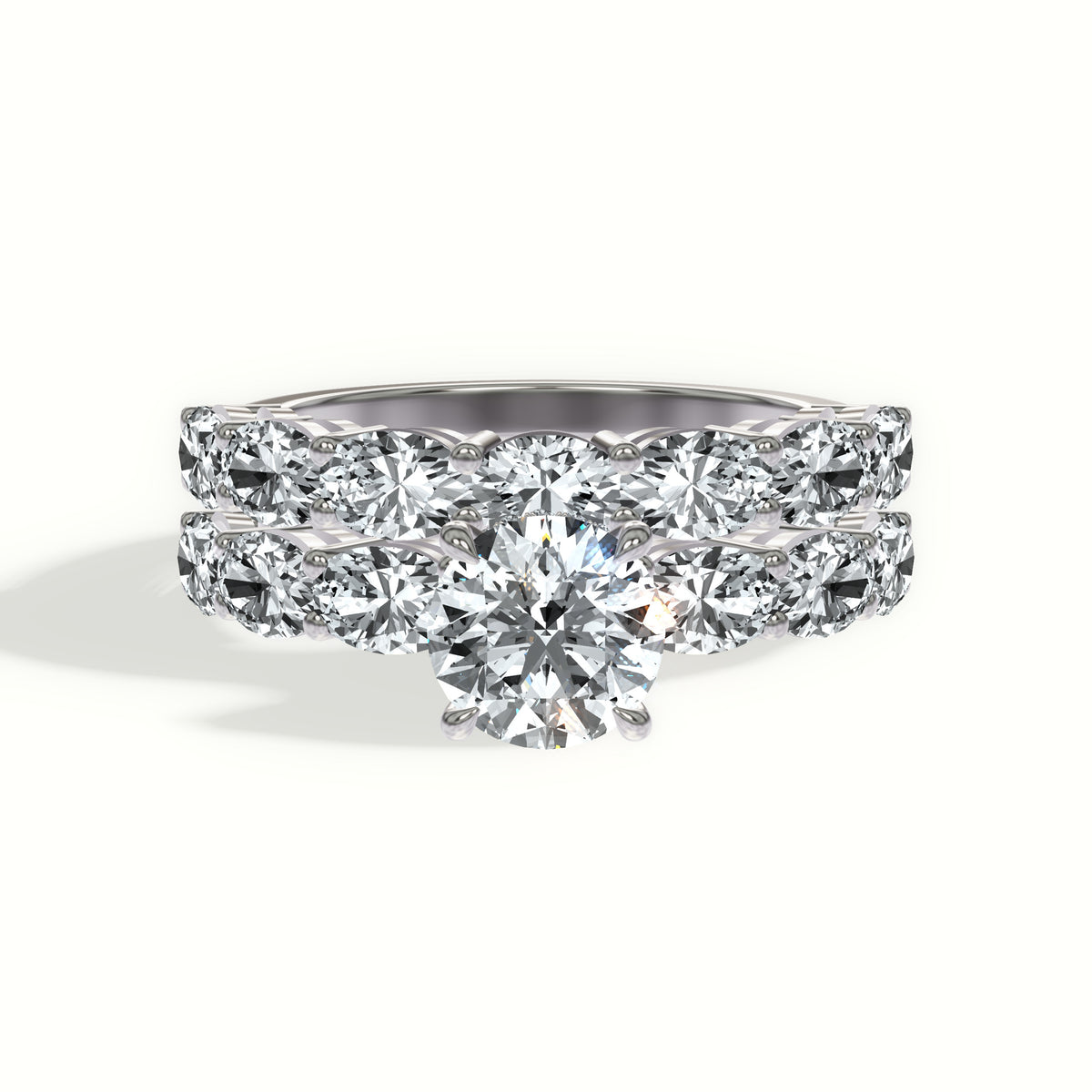 Oval Diamond Eternity Band Bridal Set with Hidden Halo