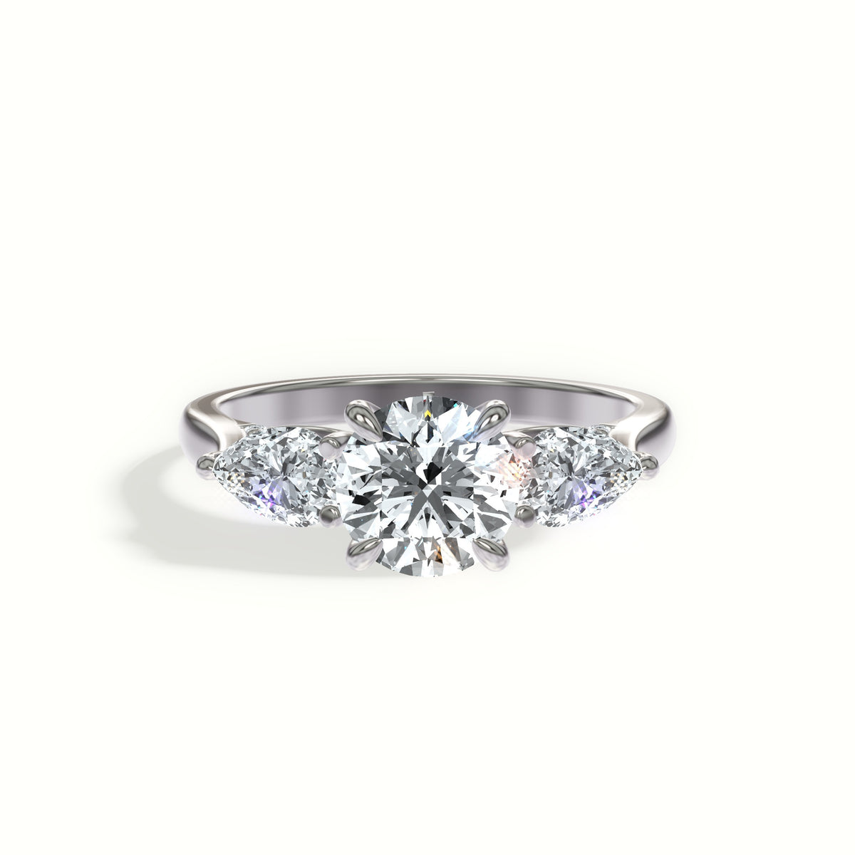 Sculpted Pear Three Stone Engagement Ring with Pavé Bridge