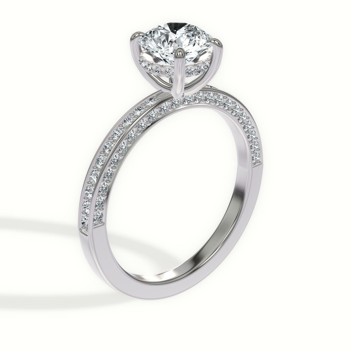 Classic Three-Sided Pavé Engagement Ring with Hidden Halo