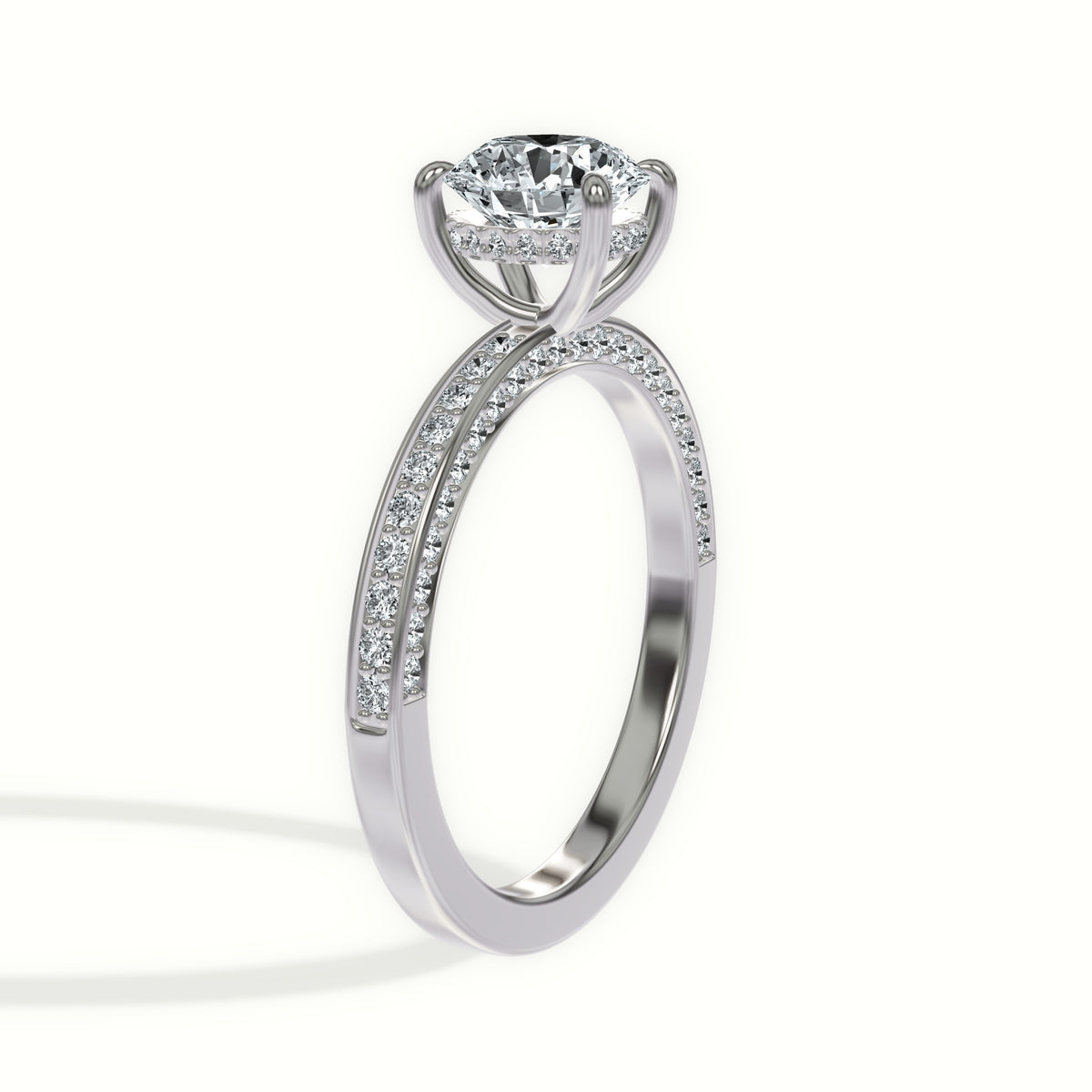 Classic Three-Sided Pavé Engagement Ring with Hidden Halo