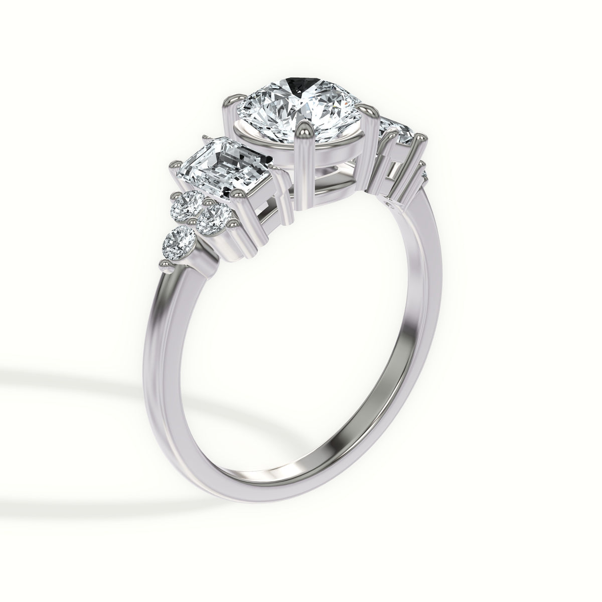 Emerald and Round Diamond Cluster Engagement Ring