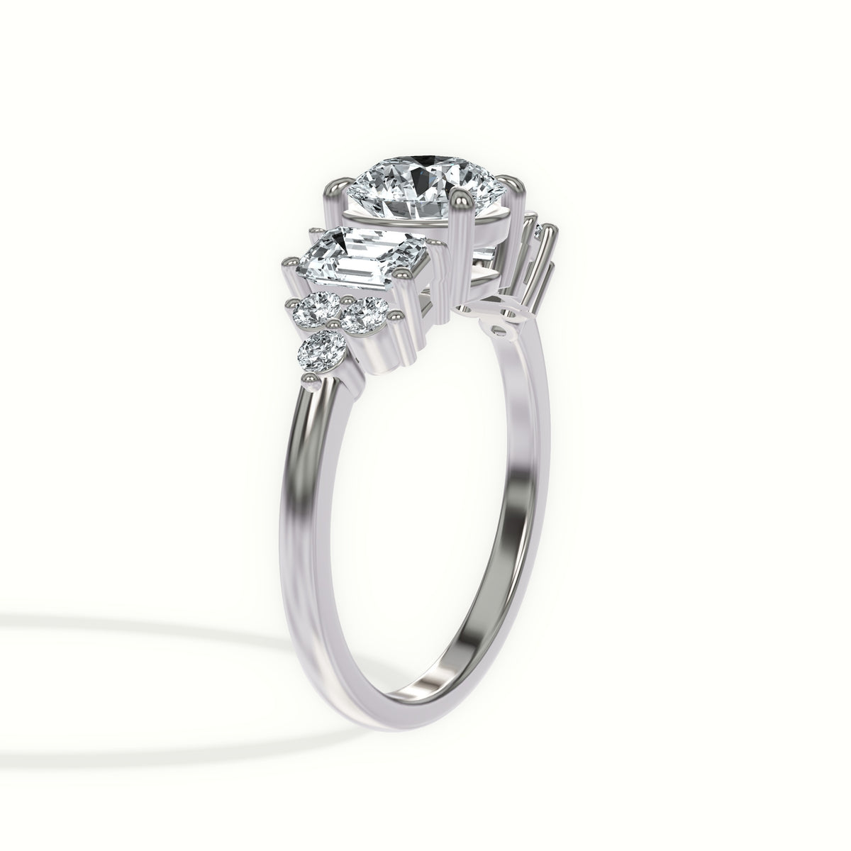 Emerald and Round Diamond Cluster Engagement Ring