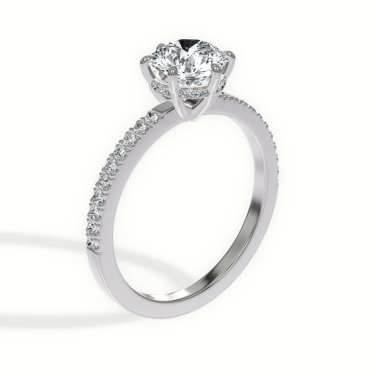 Classic Six Prong Pavé Diamond Hidden Halo Engagement Ring