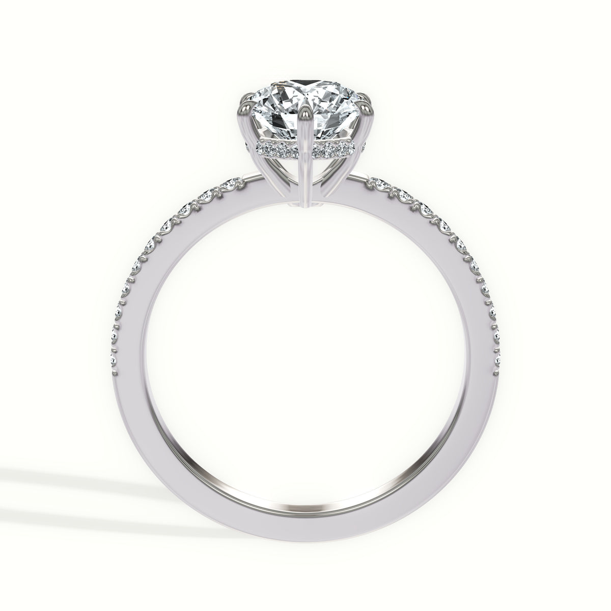 Classic Six Prong Pavé Diamond Hidden Halo Engagement Ring