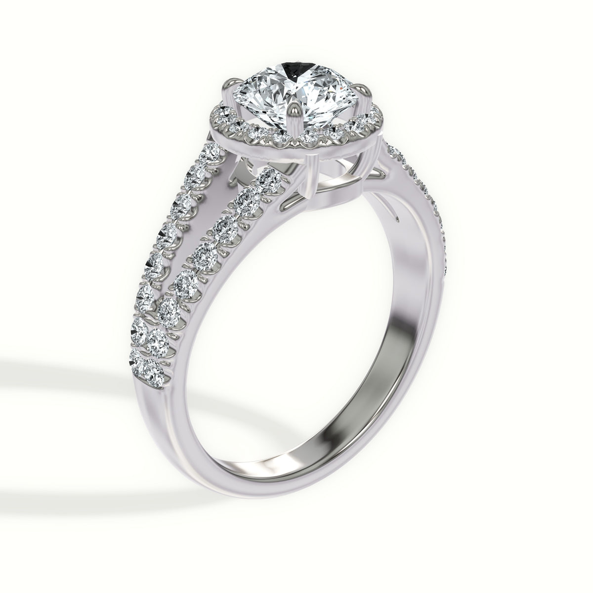 Split Shank Halo Engagement Ring with Cathedral Shoulders
