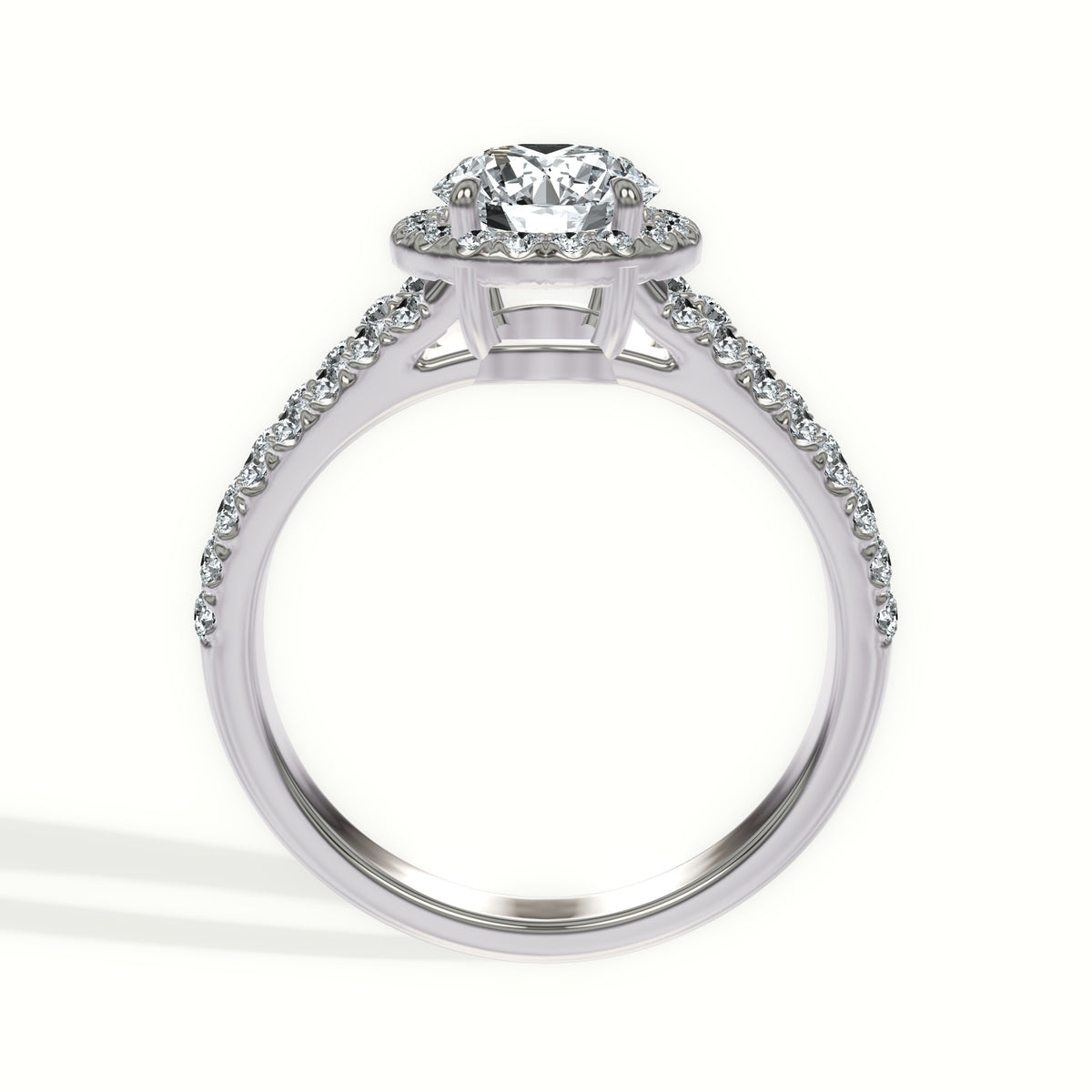Split Shank Halo Engagement Ring with Cathedral Shoulders