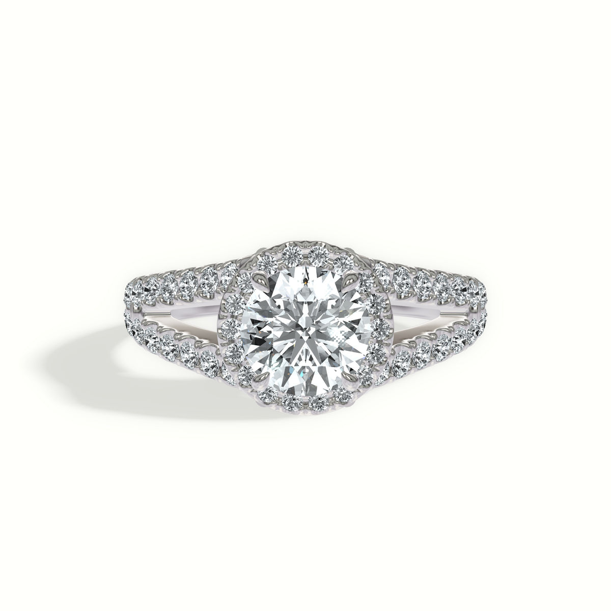 Split Shank Halo Engagement Ring with Cathedral Shoulders