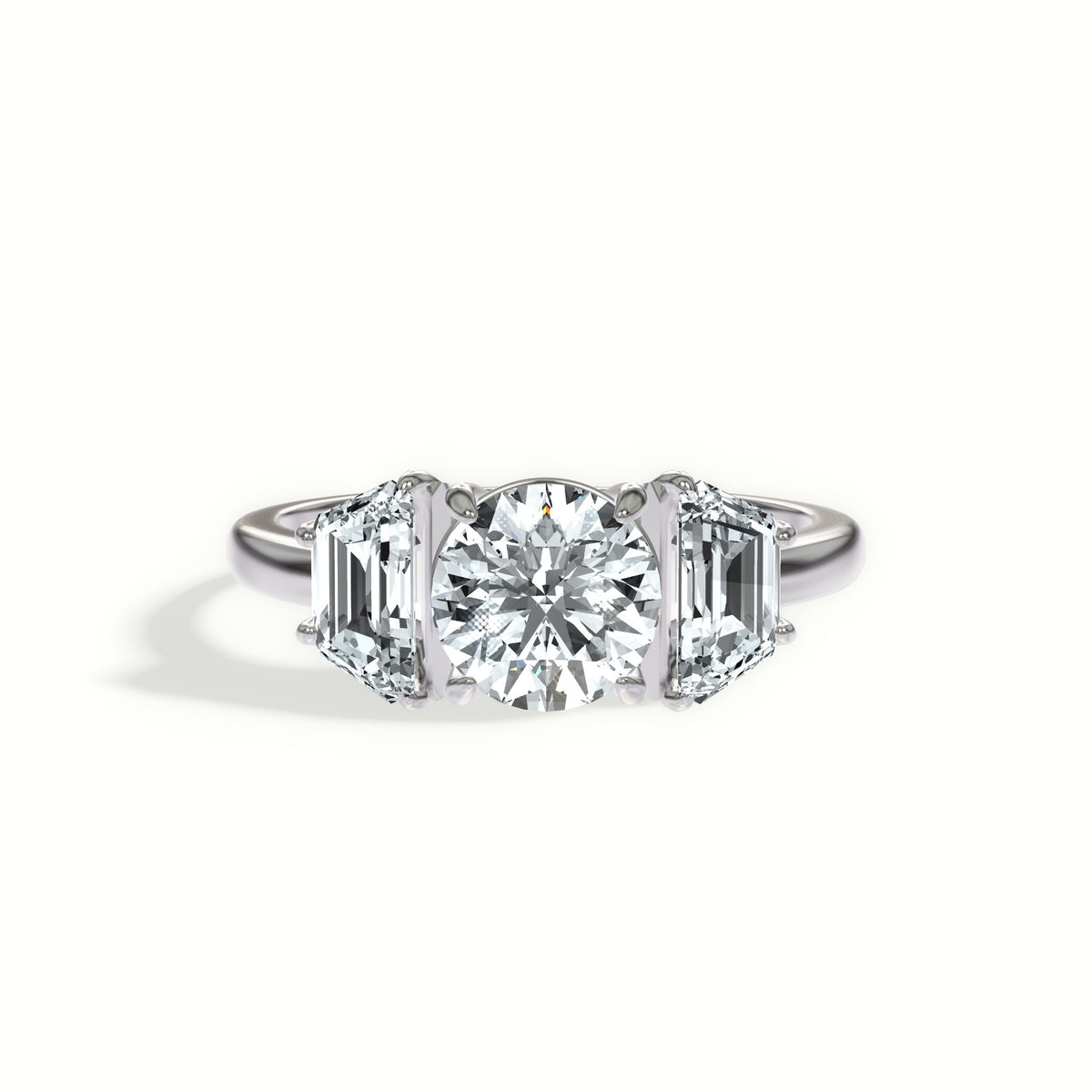 Step Cut Trapezoid Three Stone Engagement Ring