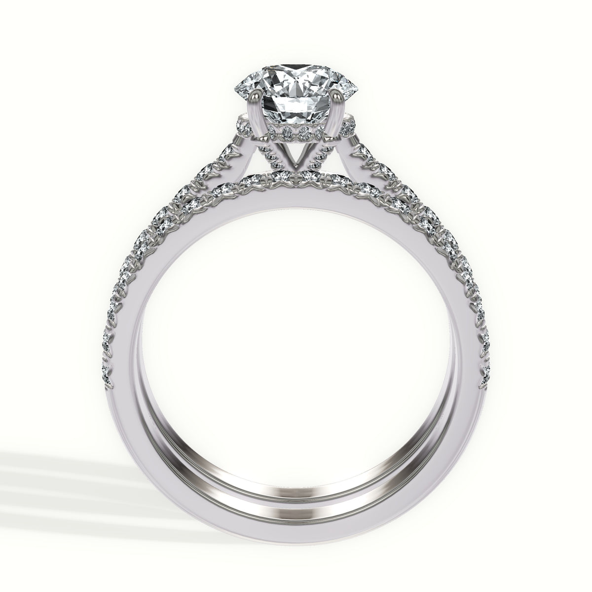 Cathedral Pavé Diamond Bridal Set with Hidden Halo