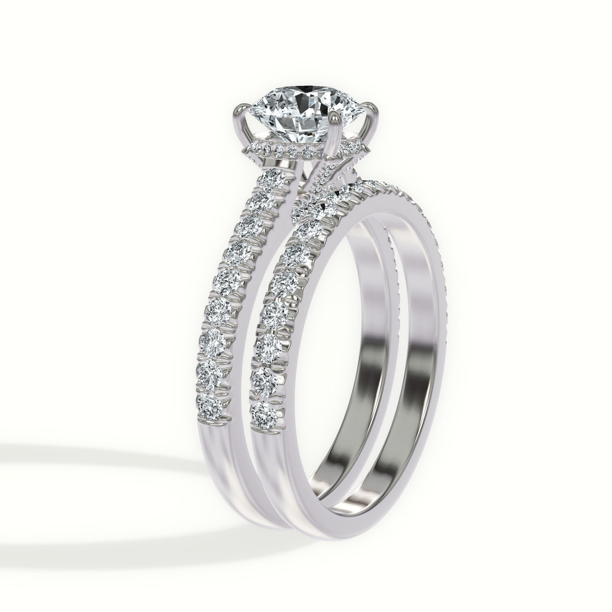 Cathedral Pavé Diamond Bridal Set with Hidden Halo