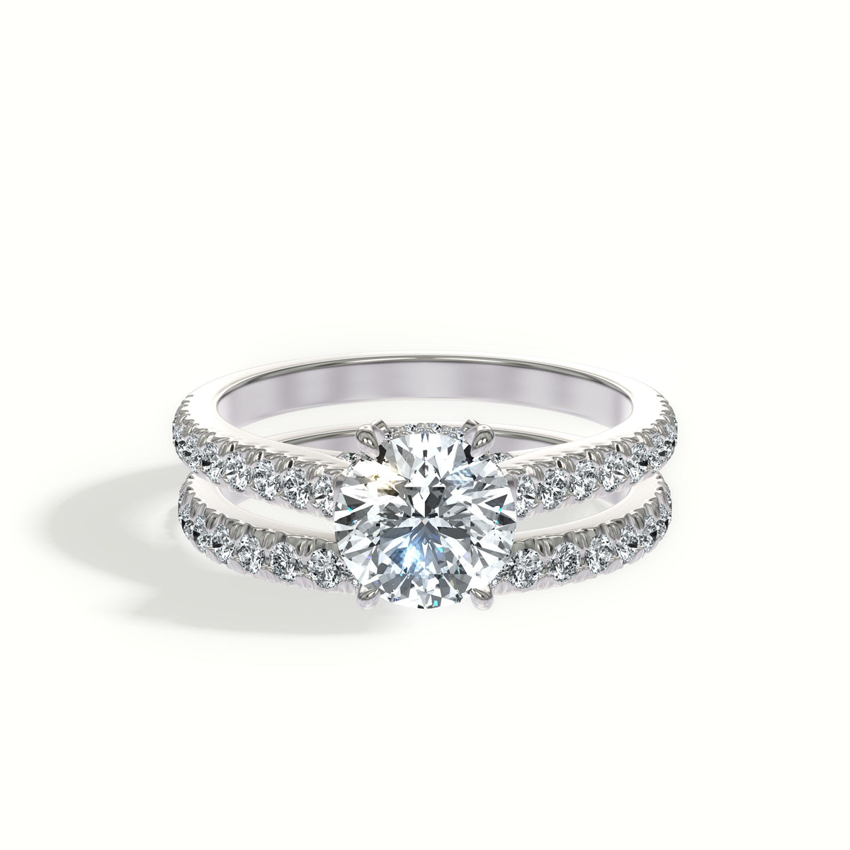 Cathedral Pavé Diamond Bridal Set with Hidden Halo