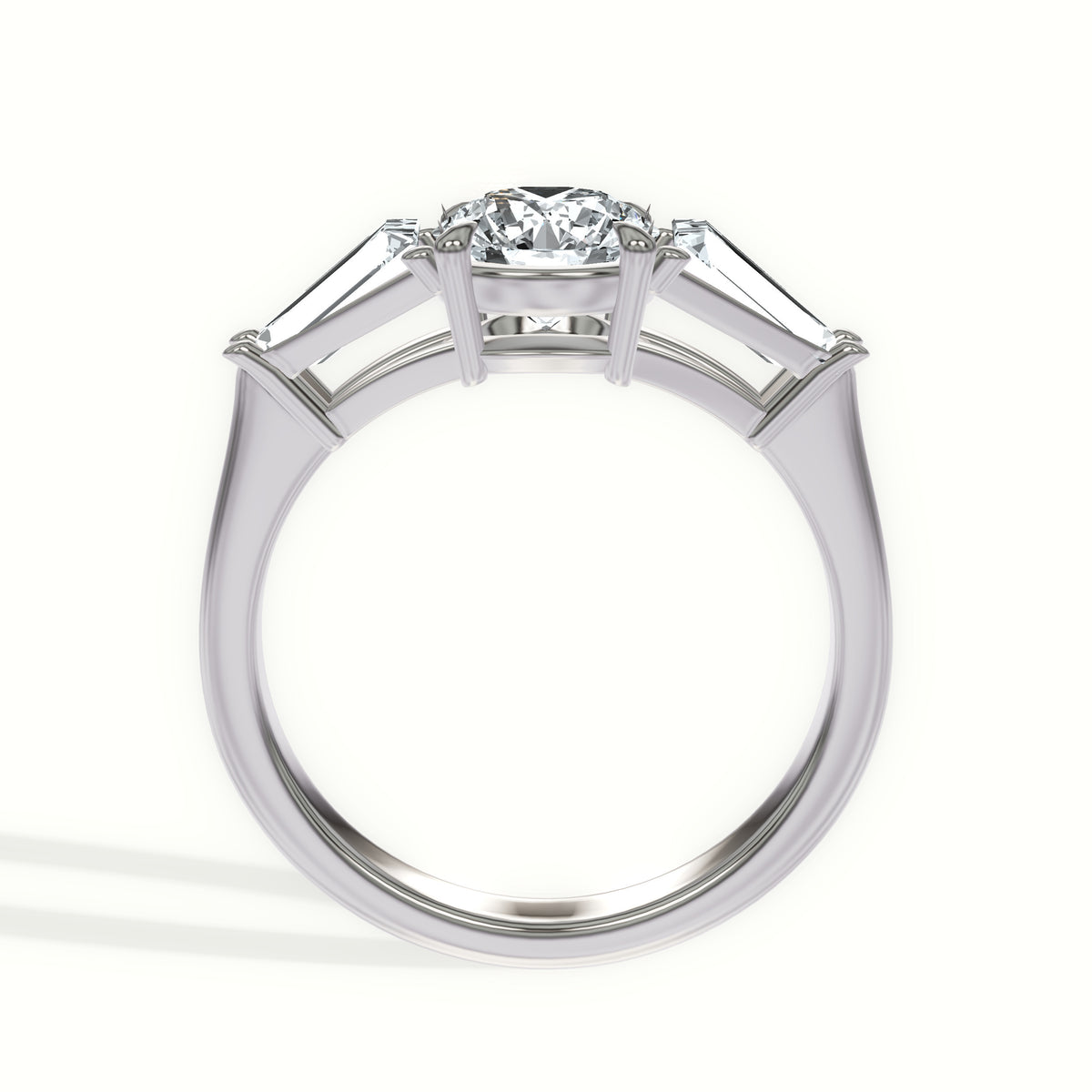 Tapered Baguette Accent Three Stone Engagement Ring