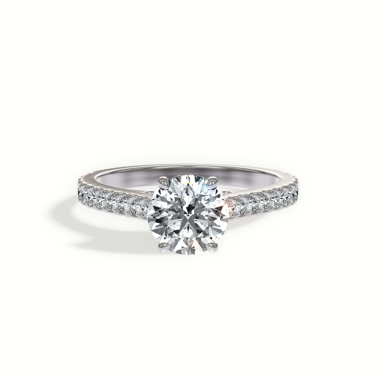 Cathedral Pavé Bridge Engagement Ring with Hidden Halo