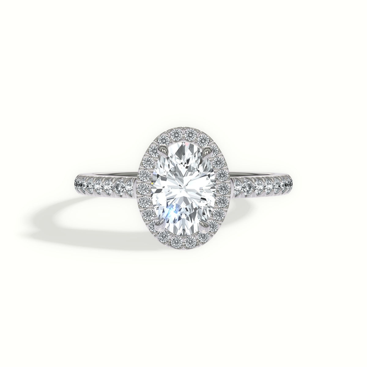 Cathedral French Pavé Diamond Halo Engagement Ring