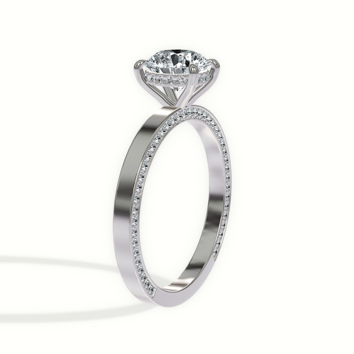 Profile Pavé Flat Band Hidden Halo Engagement Ring