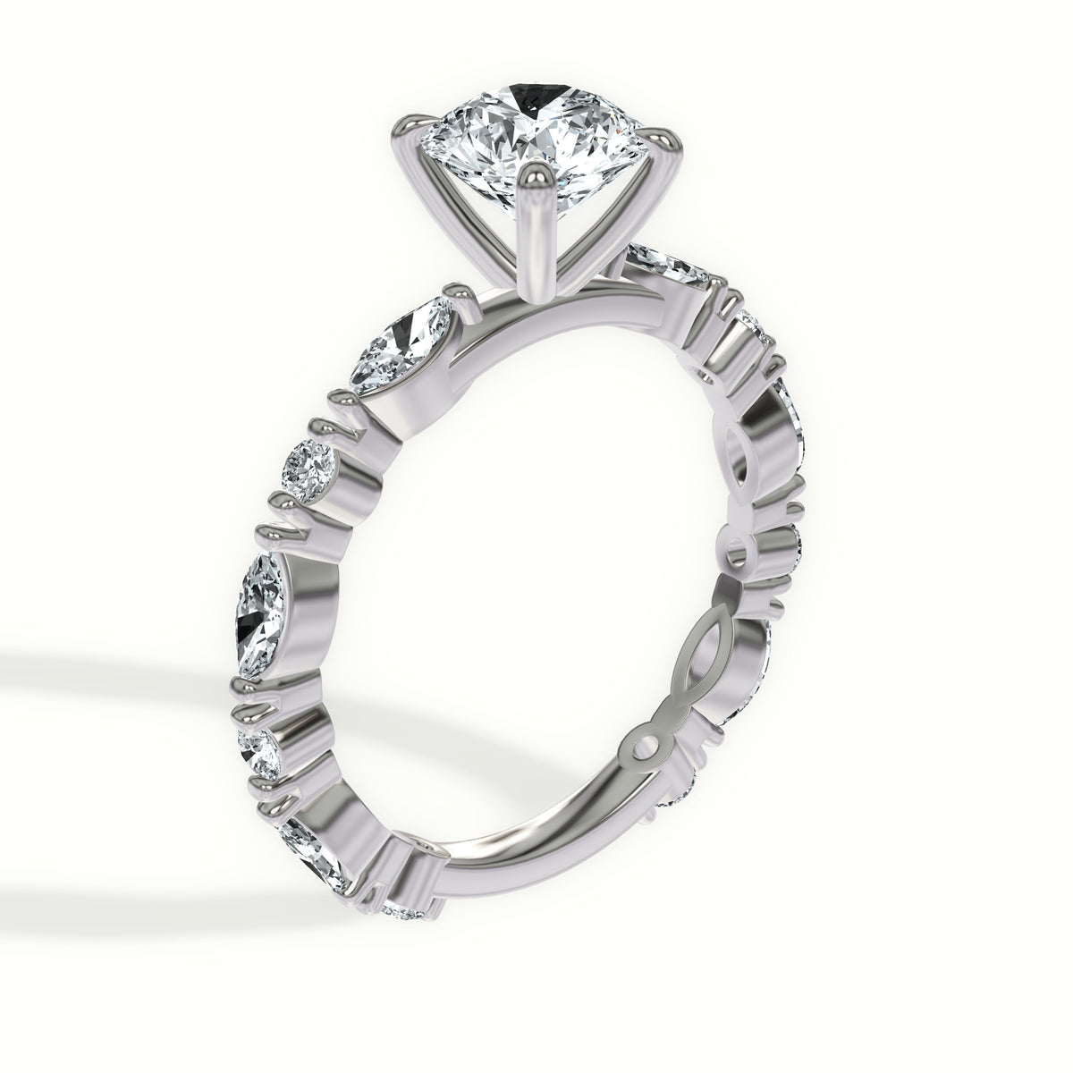 Alternating Marquise and Round Accent Engagement Ring