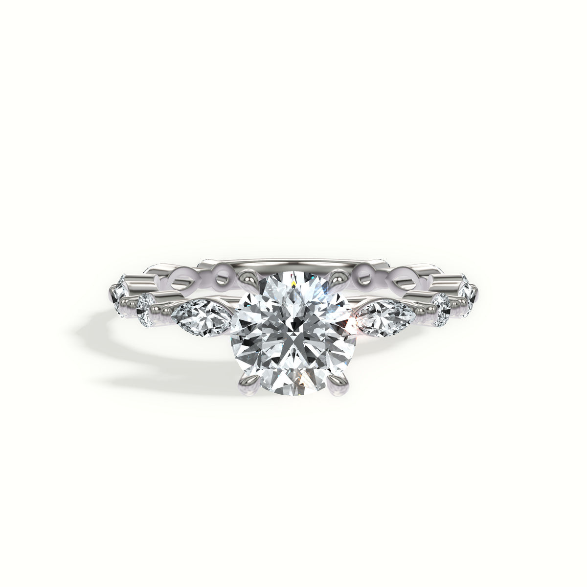 Alternating Marquise and Round Accent Engagement Ring