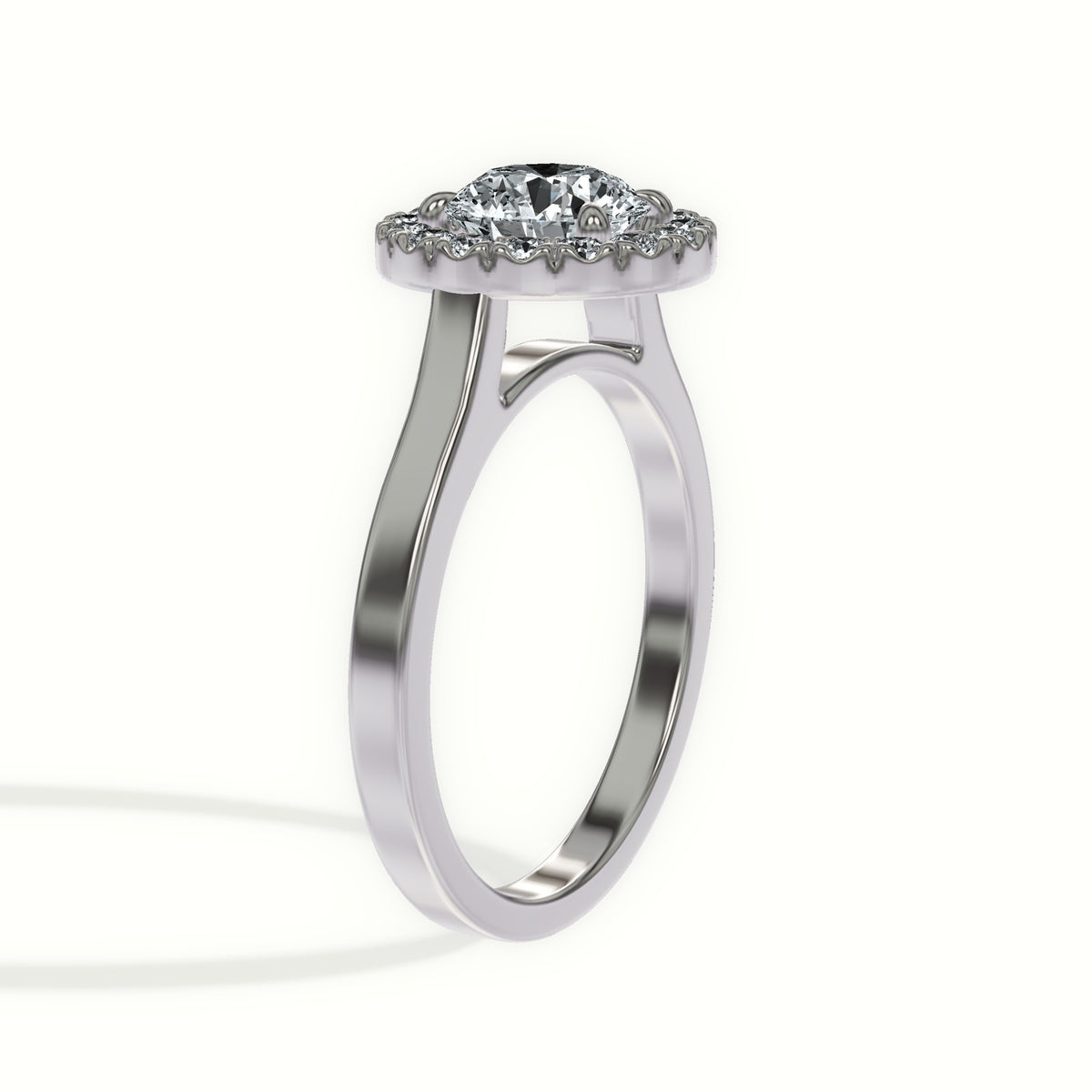 Flat Band Cathedral Halo Diamond Engagement Ring