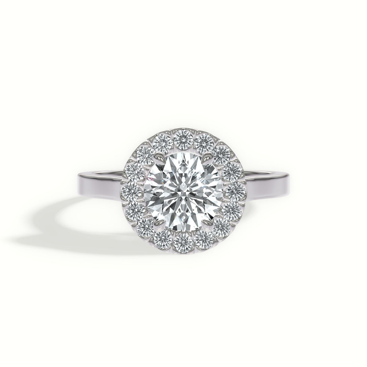 Flat Band Cathedral Halo Diamond Engagement Ring