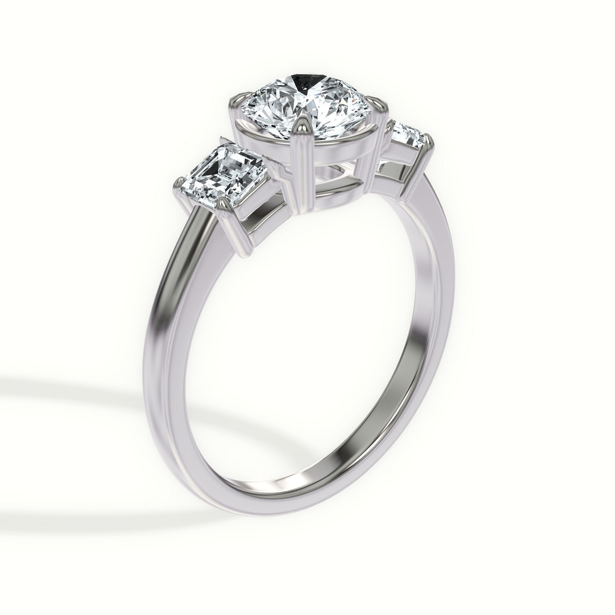 Classic Asscher Step Cut Three Stone Engagement Ring