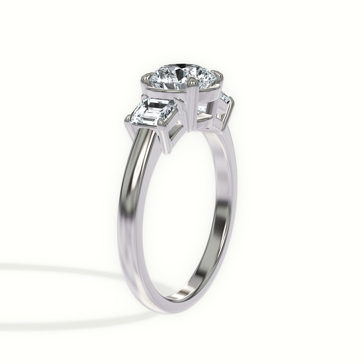 Classic Asscher Step Cut Three Stone Engagement Ring
