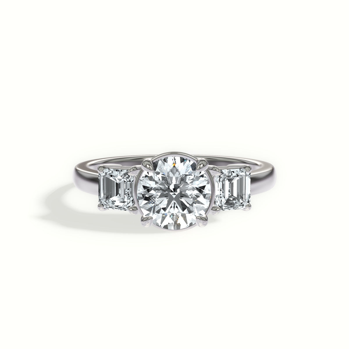 Classic Asscher Step Cut Three Stone Engagement Ring
