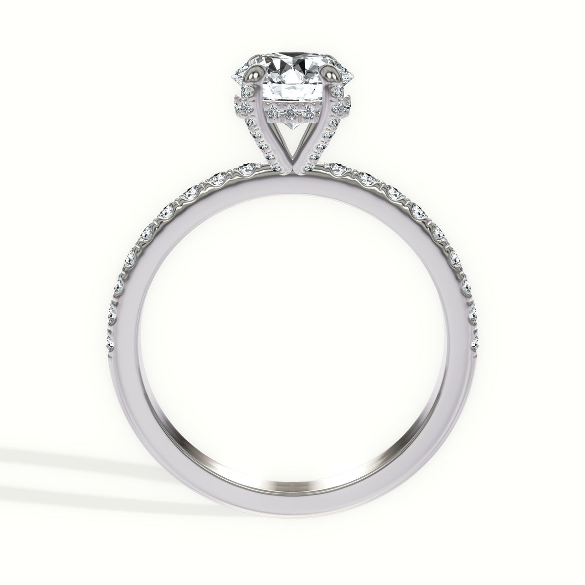 Solitaire Hidden Halo Engagement Ring with Diamond Encrusted Claw Prongs
