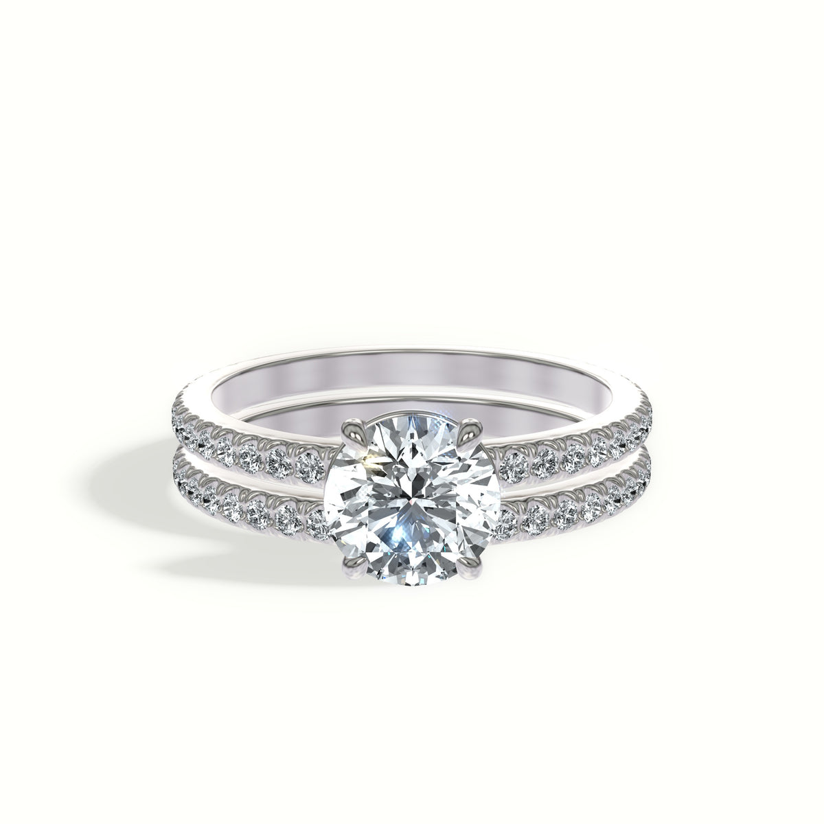 Pavé Diamond Engagement and Wedding Ring Set