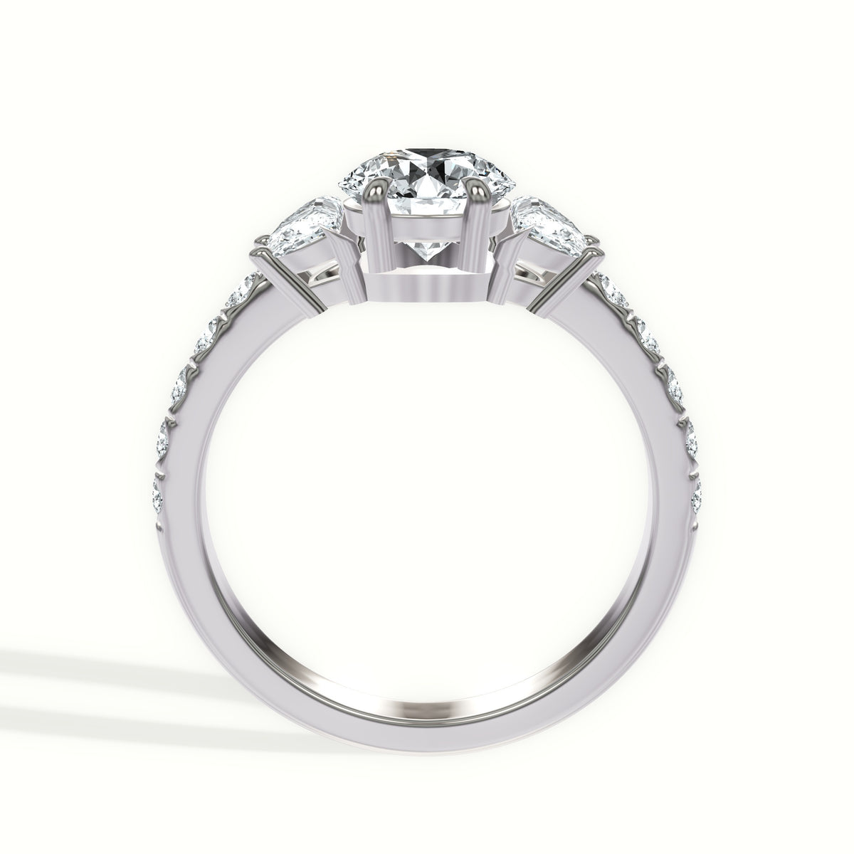 Half Moon Three Stone Pavé Engagement Ring