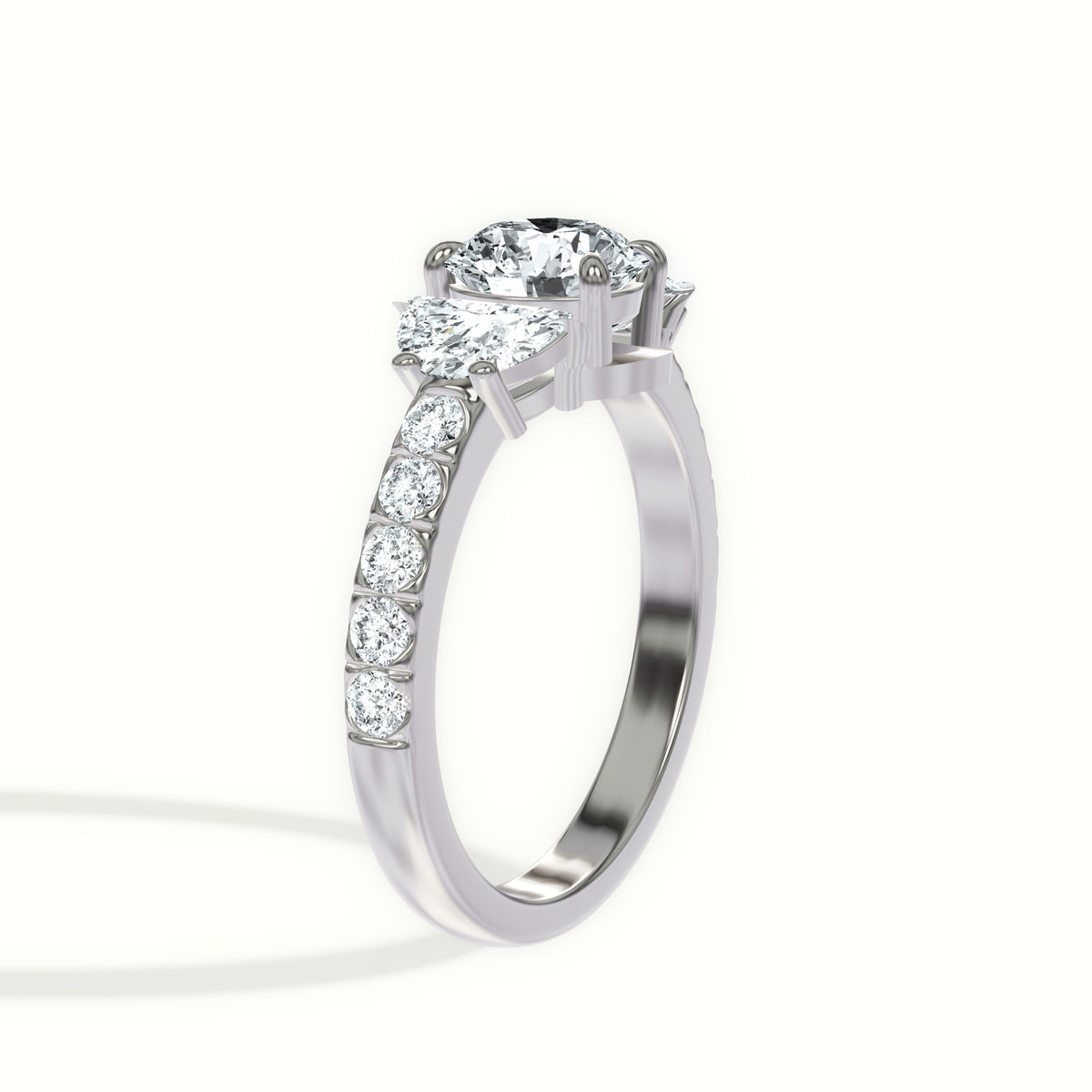 Half Moon Three Stone Pavé Engagement Ring