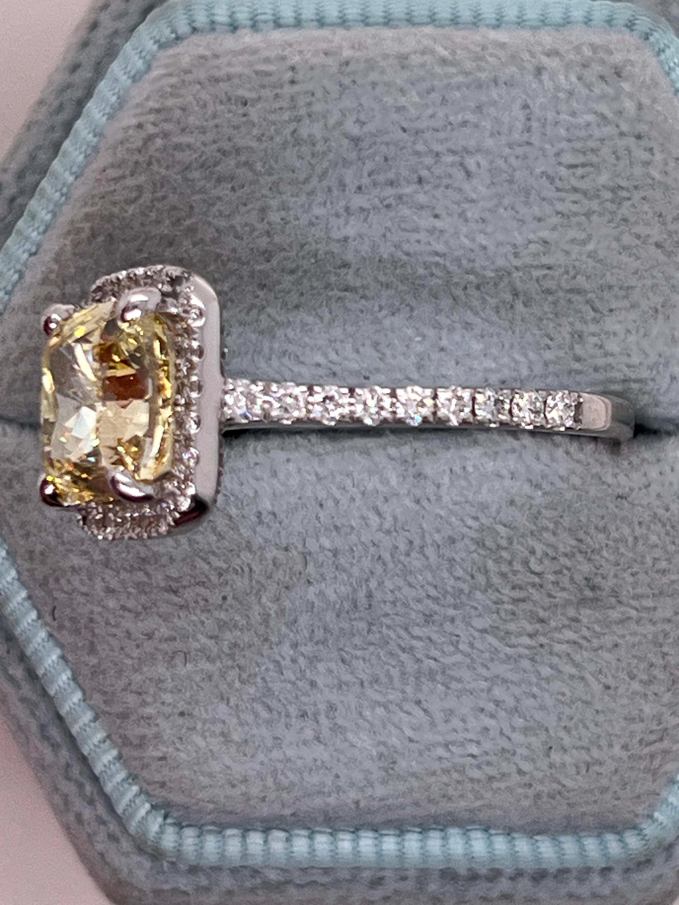 3.5 Carat Fancy Vivid Yellow VVS2 Clarity Square Cushion Cut Diamond Halo Engagement Ring