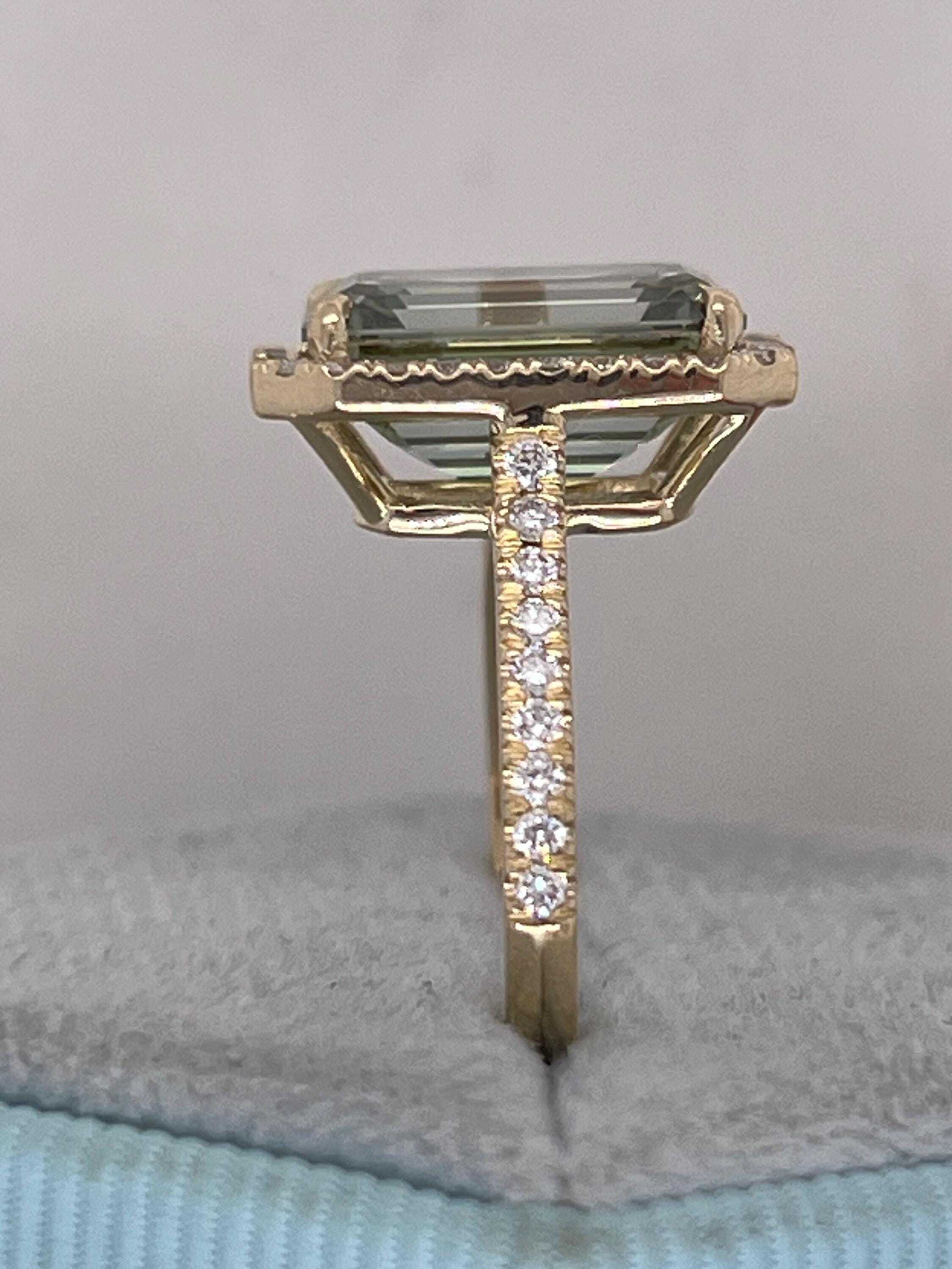 5.75 Carat Fancy Vivid Green Color Emerald Cut Diamond Halo Engagement Ring