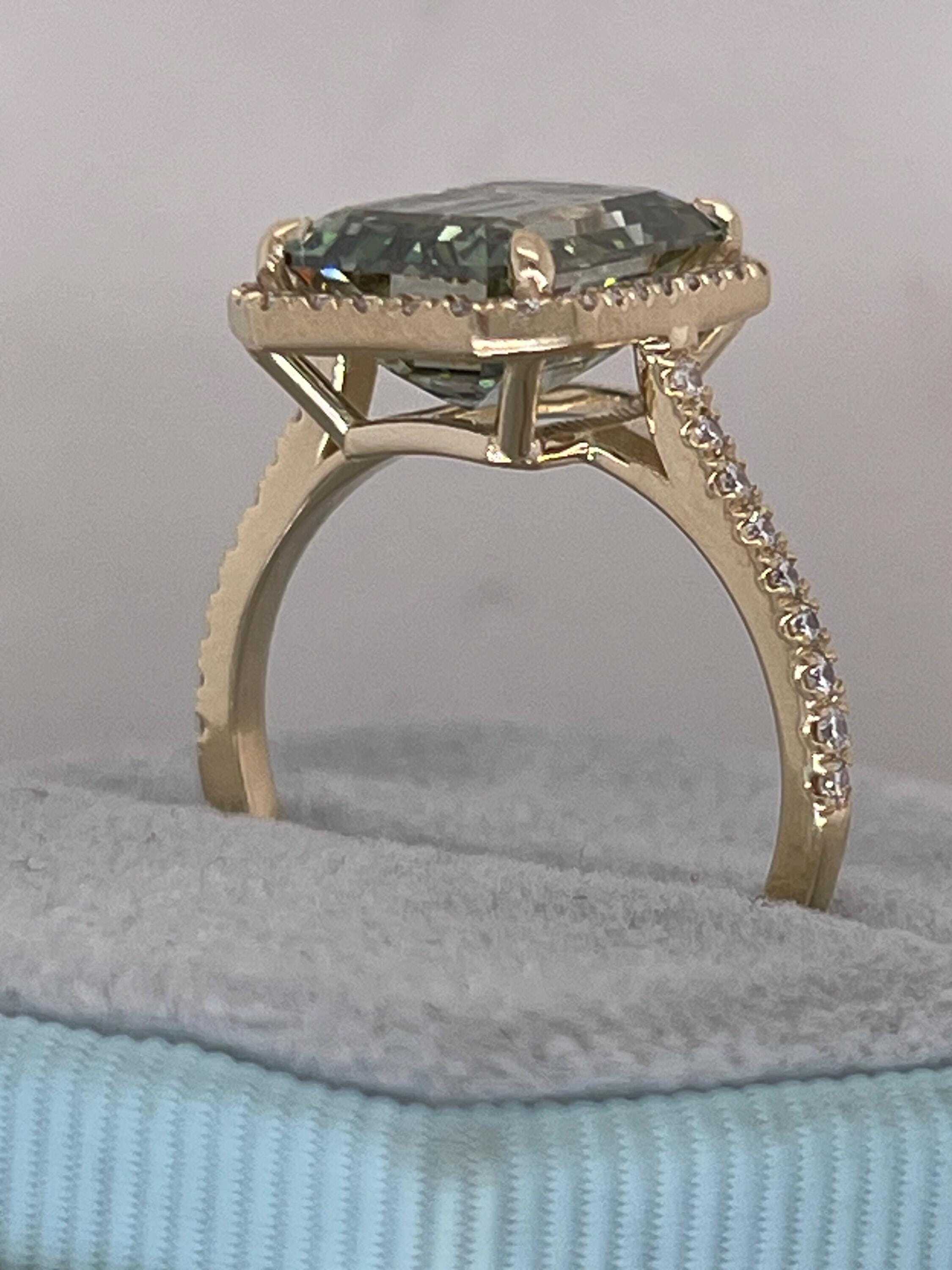 5.75 Carat Fancy Vivid Green Color Emerald Cut Diamond Halo Engagement Ring