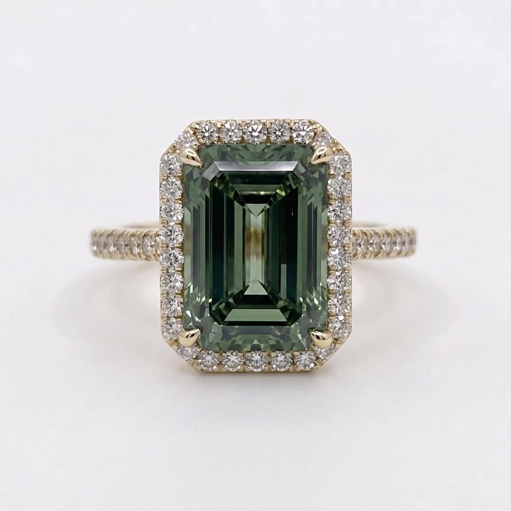 5.75 Carat Fancy Vivid Green Color Emerald Cut Diamond Halo Engagement Ring