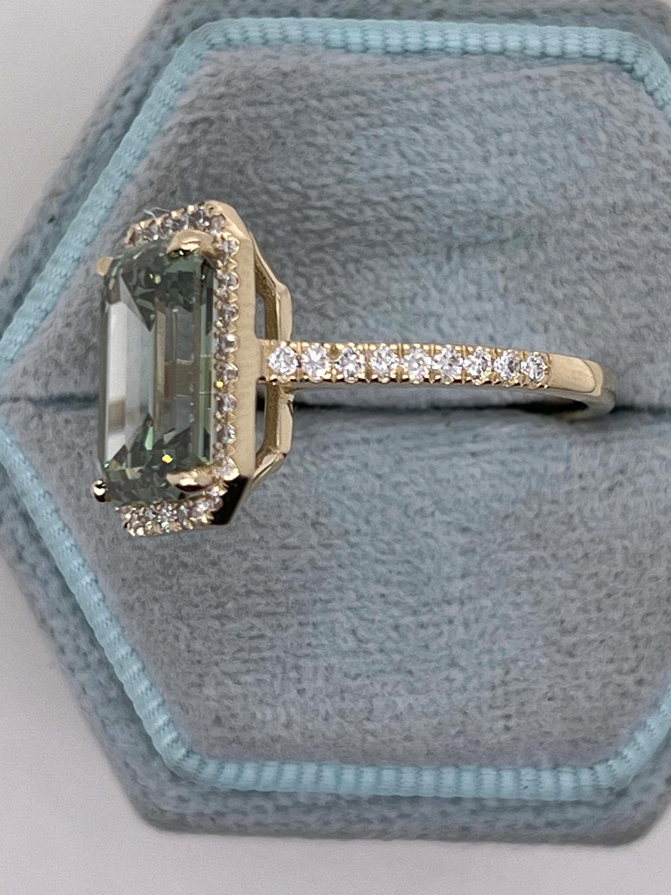 5.75 Carat Fancy Vivid Green Color Emerald Cut Diamond Halo Engagement Ring