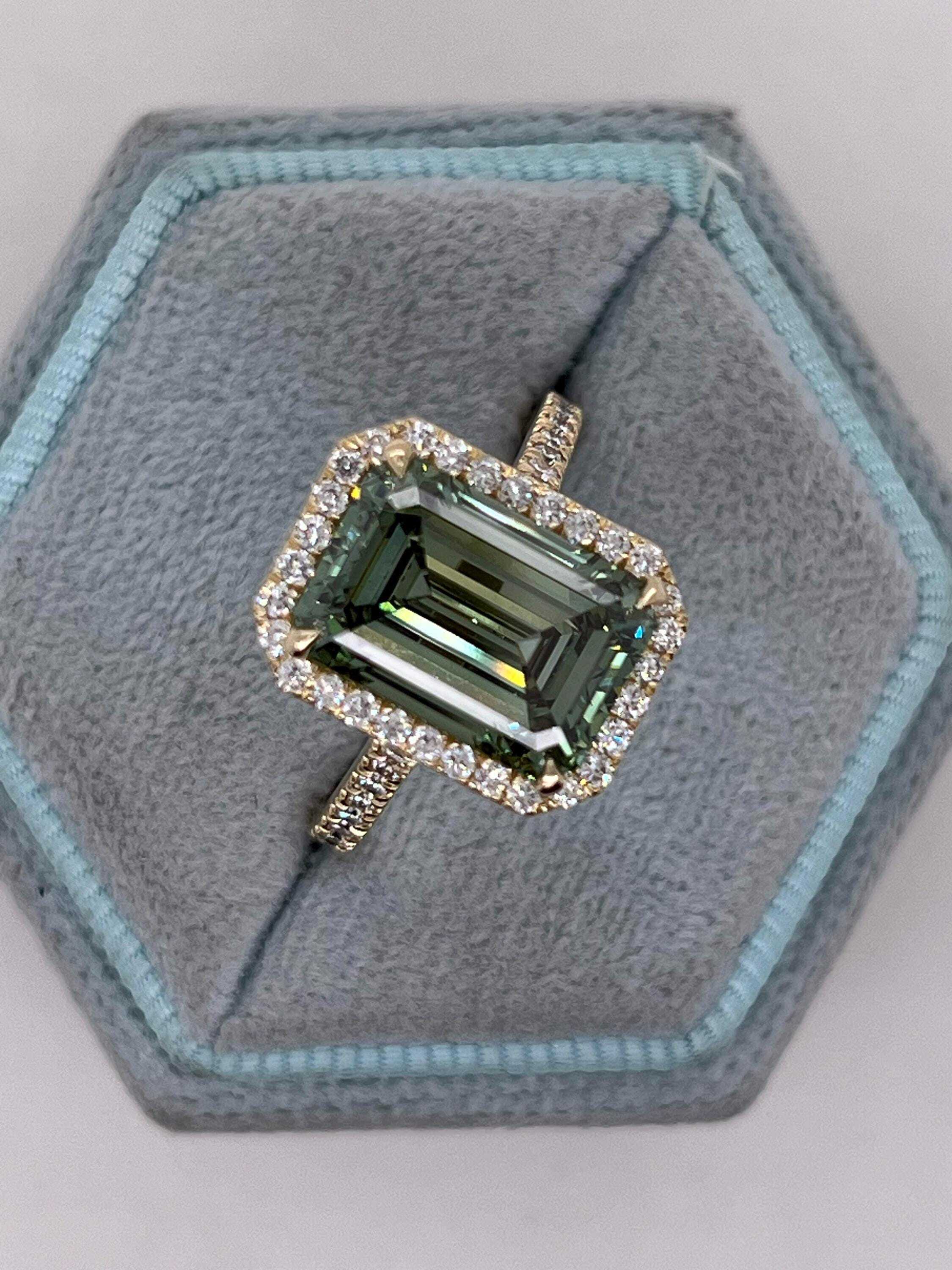 5.75 Carat Fancy Vivid Green Color Emerald Cut Diamond Halo Engagement Ring