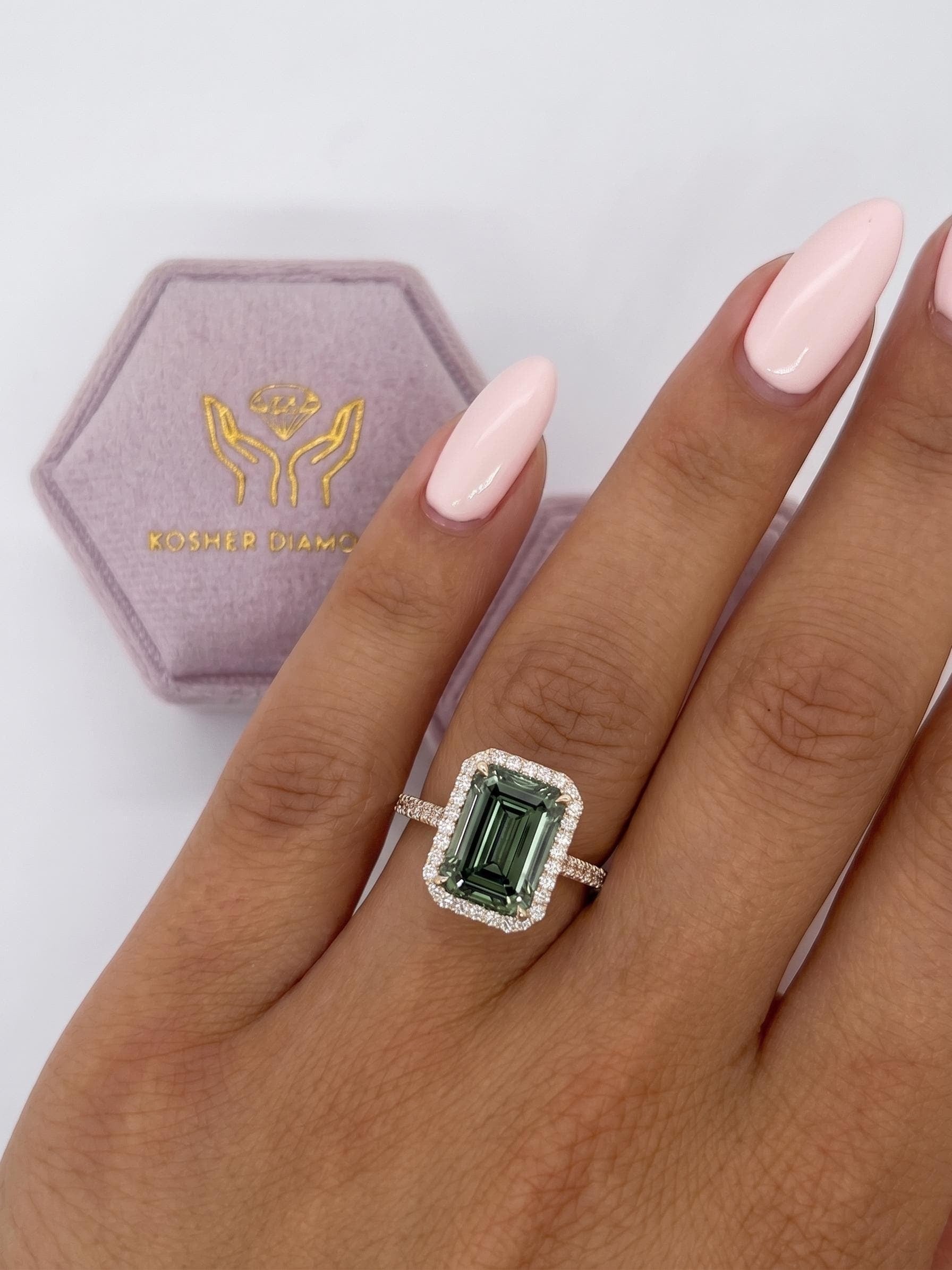 5.75 Carat Fancy Vivid Green Color Emerald Cut Diamond Halo Engagement Ring