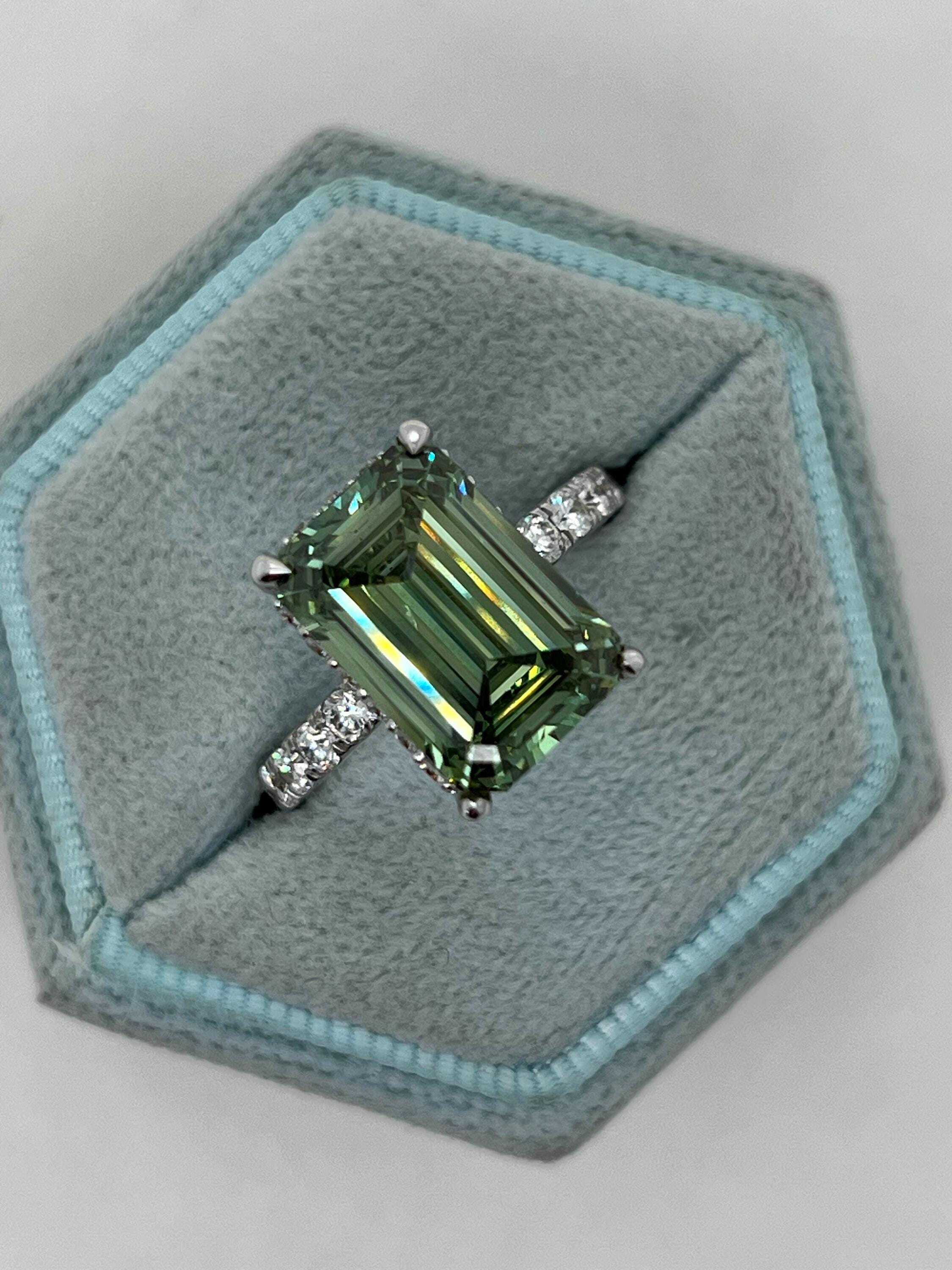 6.5 Carat Fancy Vivid Green Color Emerald Cut Diamond Halo Engagement Ring